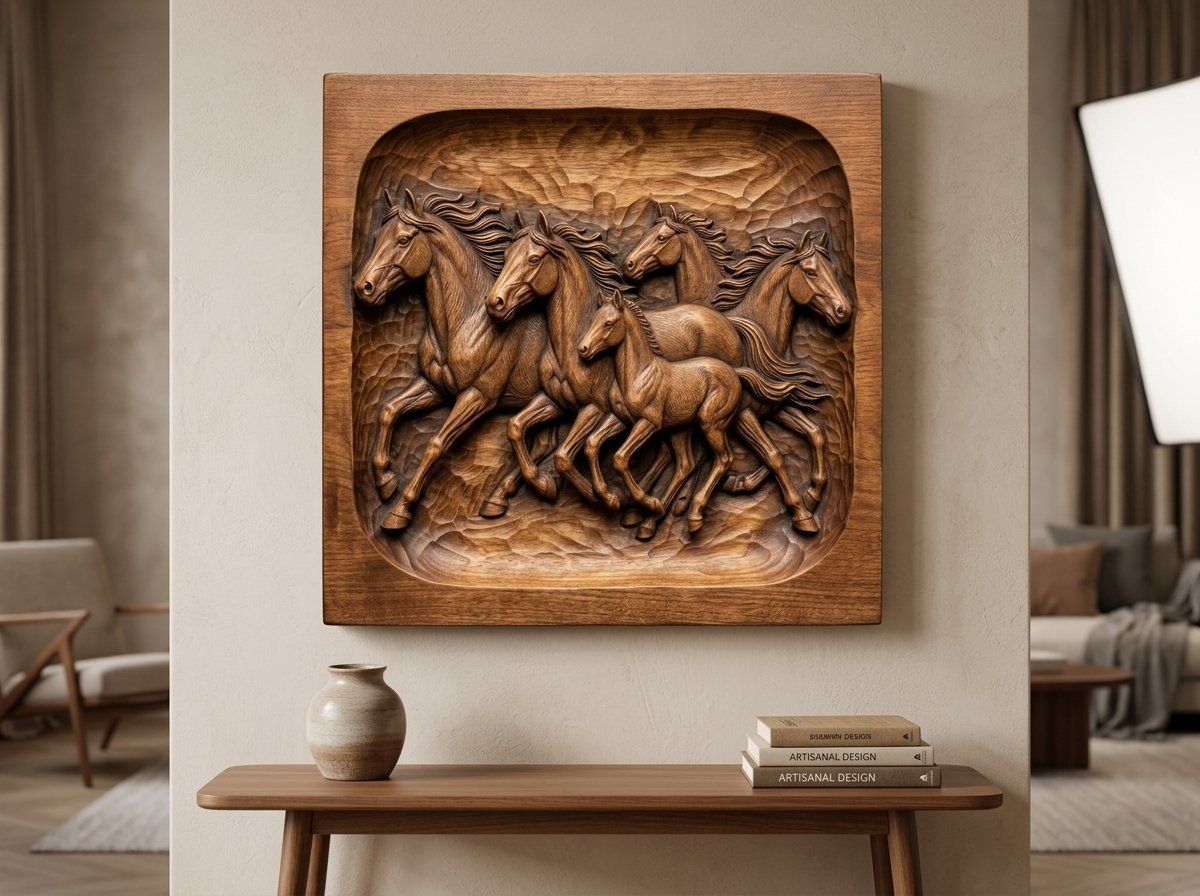 Galloping Wild Mustangs Horse Herd CNC Relief STL bas-relief STL — view 13