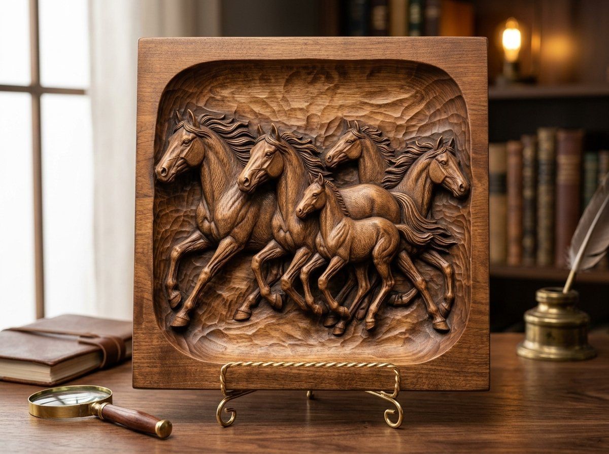 Galloping Wild Mustangs Horse Herd CNC Relief STL bas-relief STL — view 14