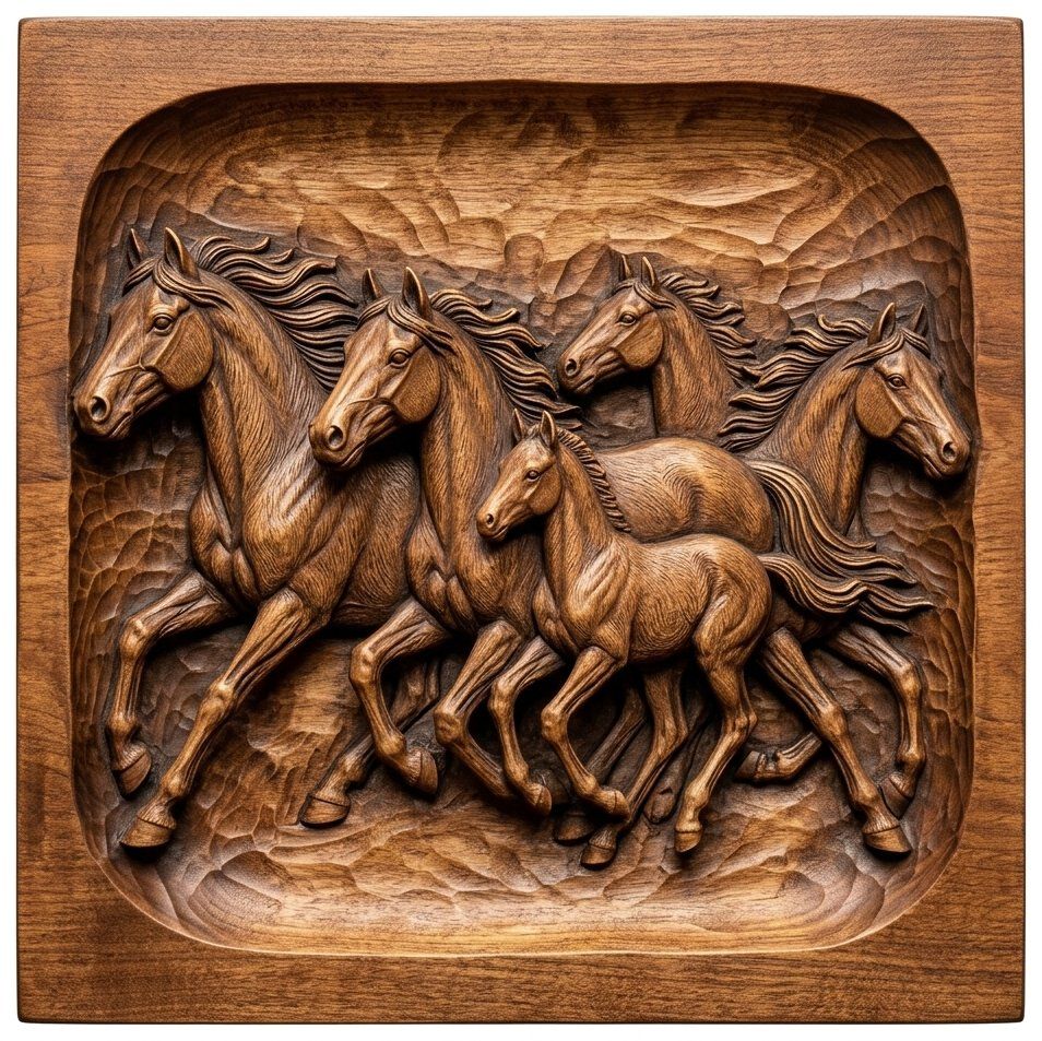 Galloping Wild Mustangs Horse Herd CNC Relief STL bas-relief STL — view 4