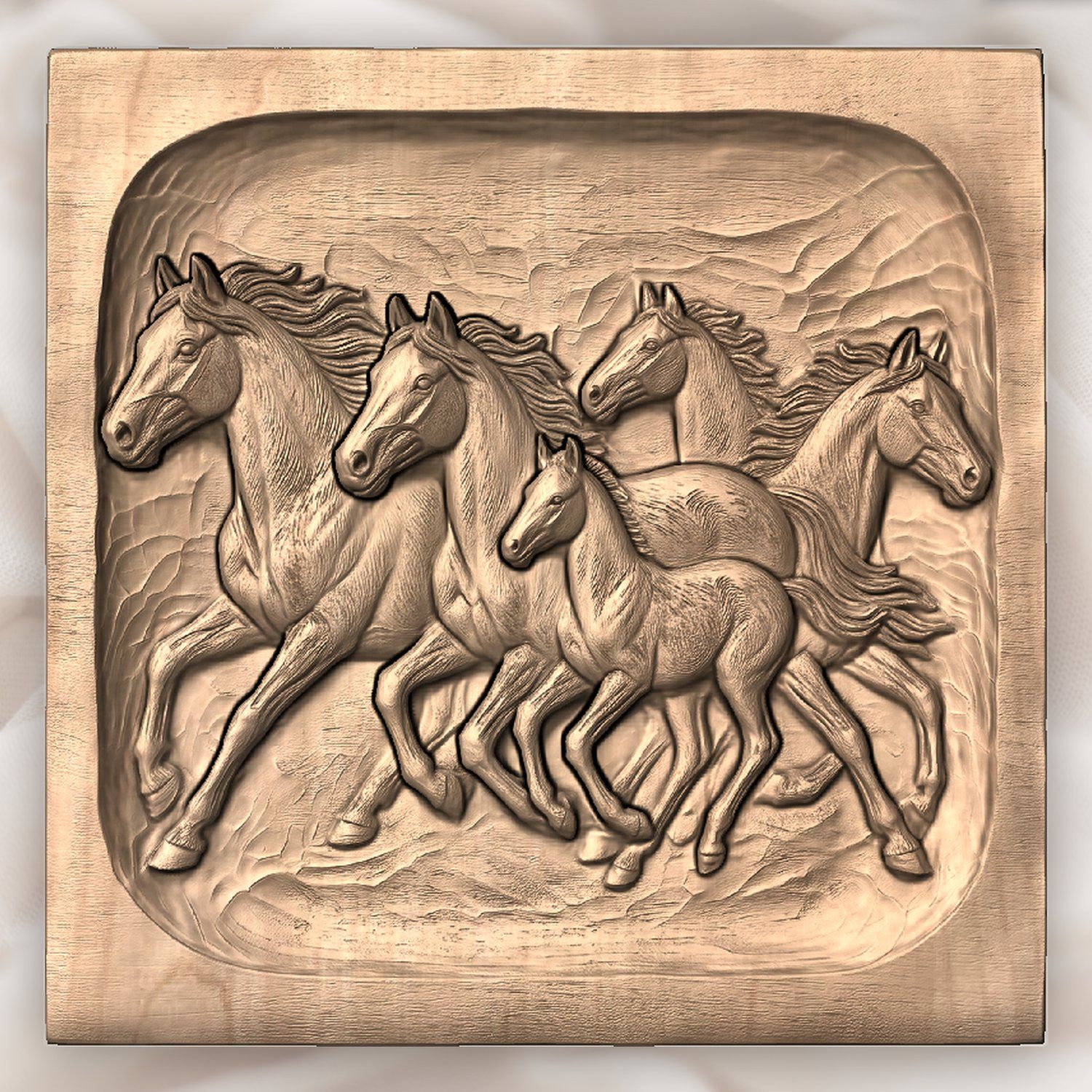 Galloping Wild Mustangs Horse Herd CNC Relief STL bas-relief STL — view 5