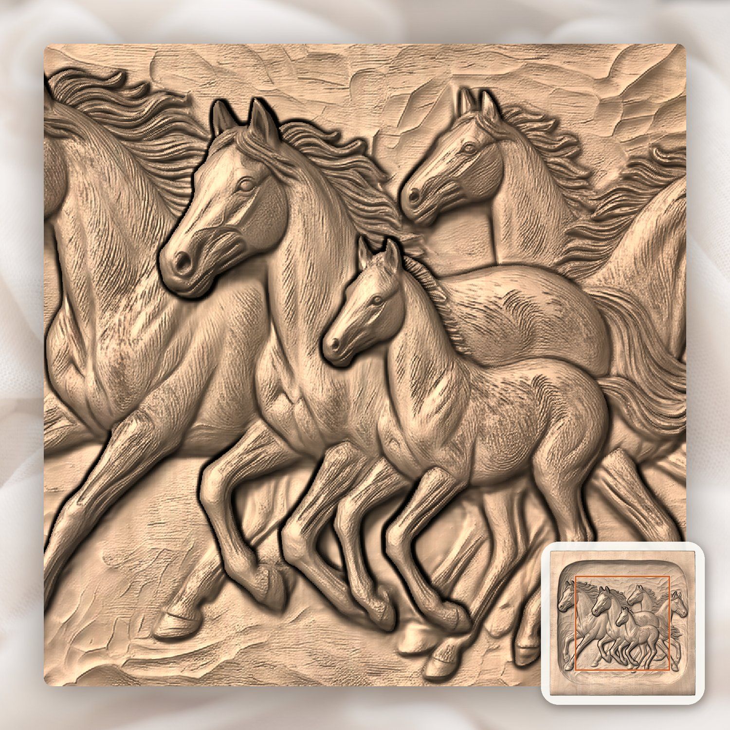 Galloping Wild Mustangs Horse Herd CNC Relief STL bas-relief STL — view 7