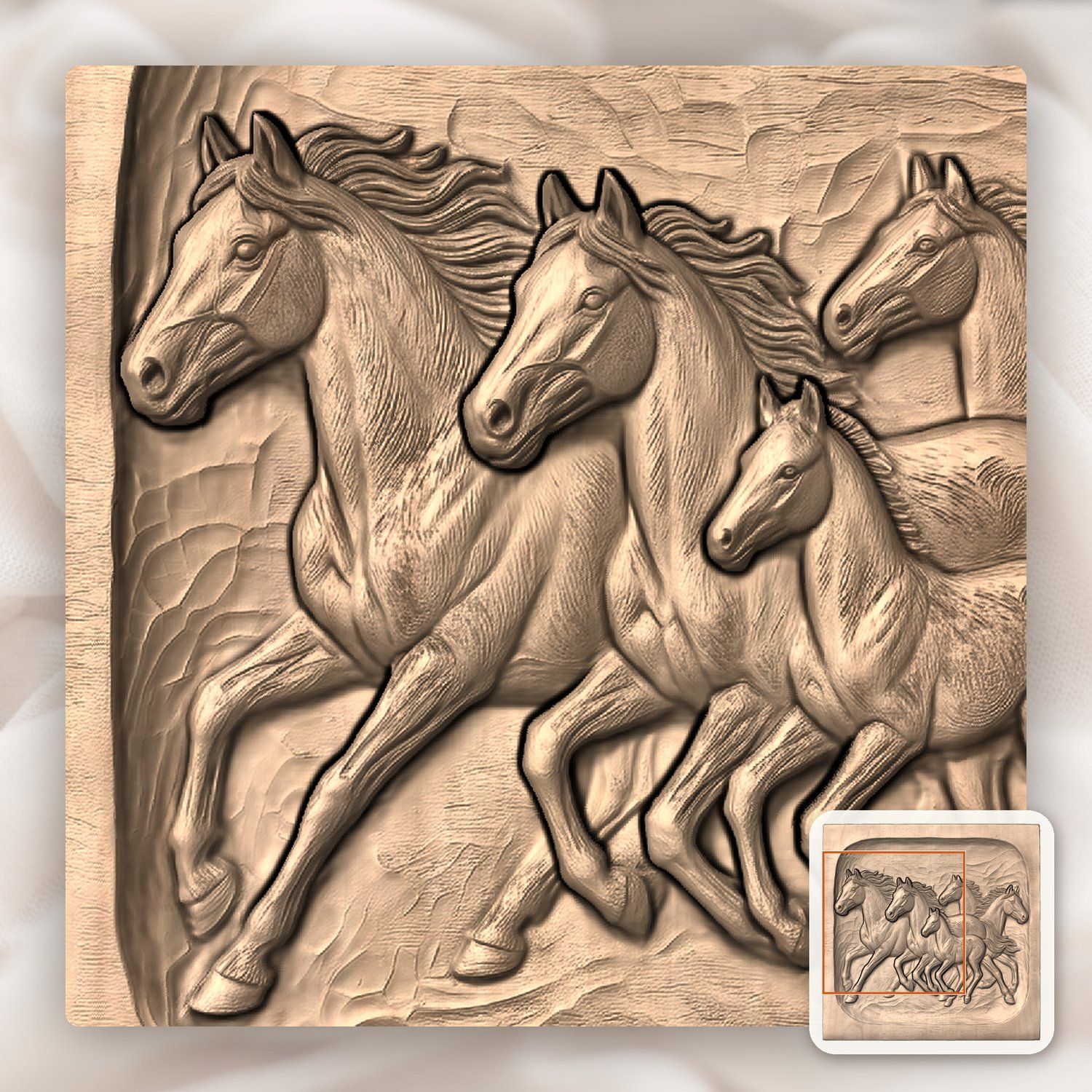 Galloping Wild Mustangs Horse Herd CNC Relief STL bas-relief STL — view 8