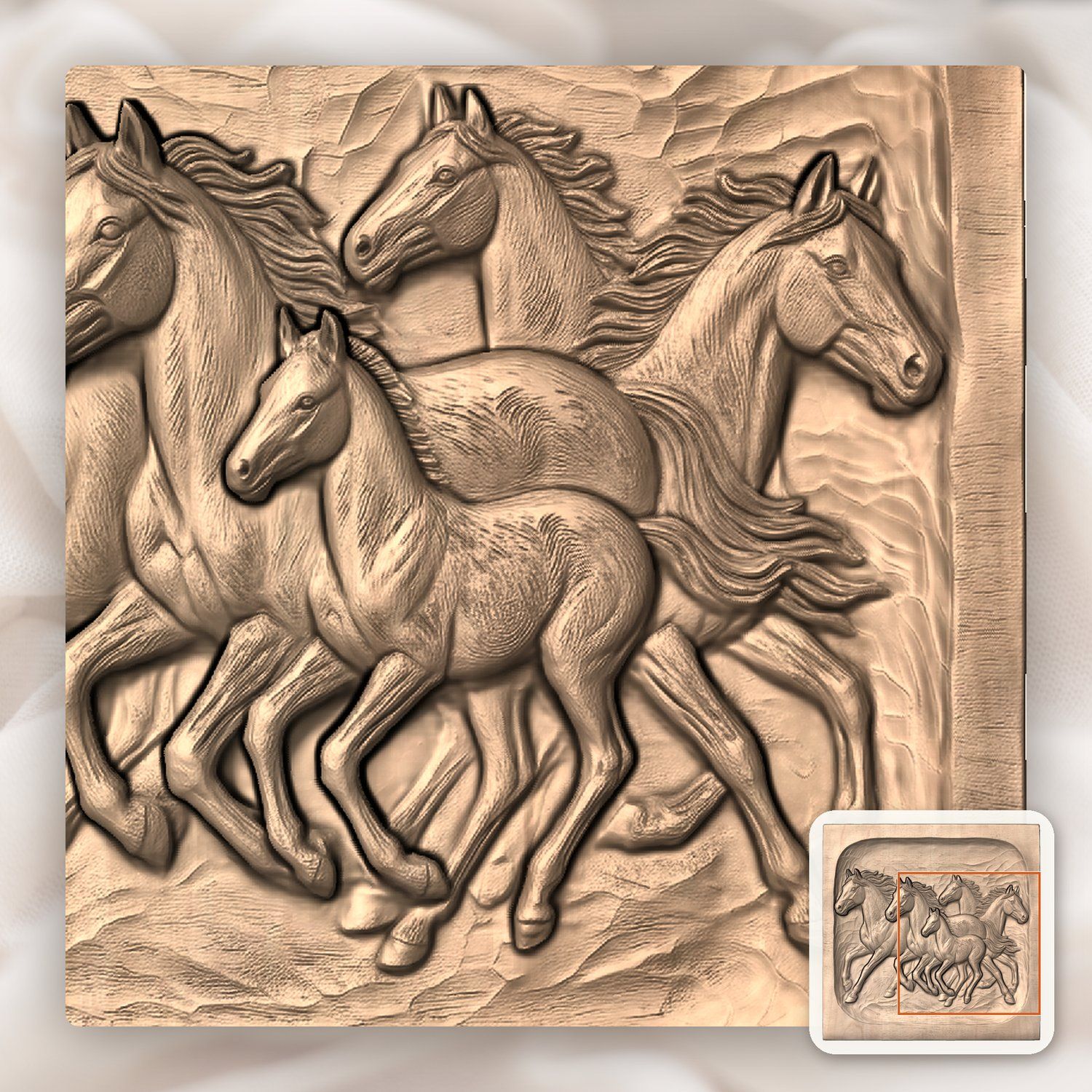Galloping Wild Mustangs Horse Herd CNC Relief STL bas-relief STL — view 9