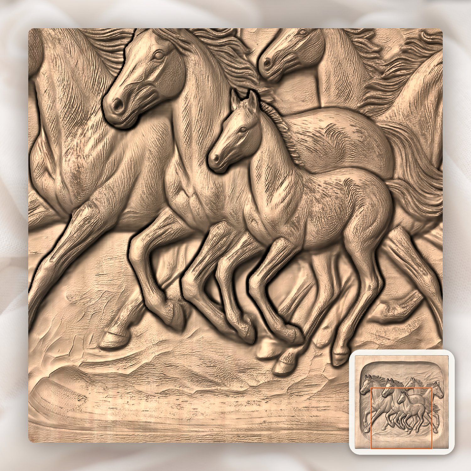 Galloping Wild Mustangs Horse Herd CNC Relief STL bas-relief STL — view 10
