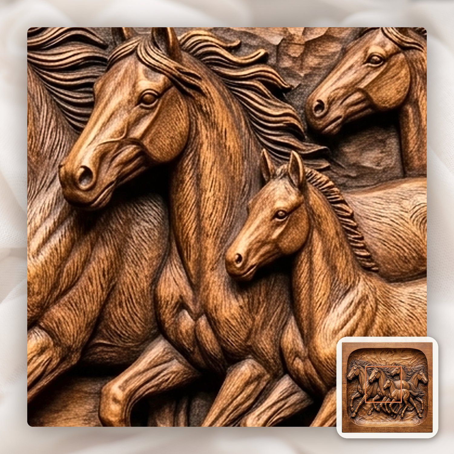 Galloping Wild Mustangs Horse Herd CNC Relief STL bas-relief STL — view 11