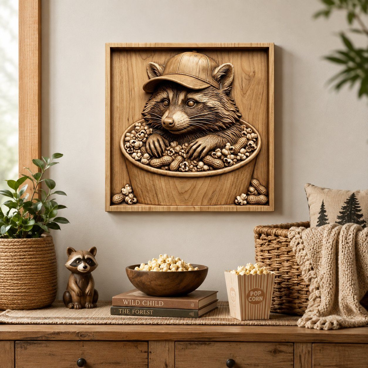 Game Day Raccoon Snack Bucket CNC Relief STL bas-relief STL — view 3