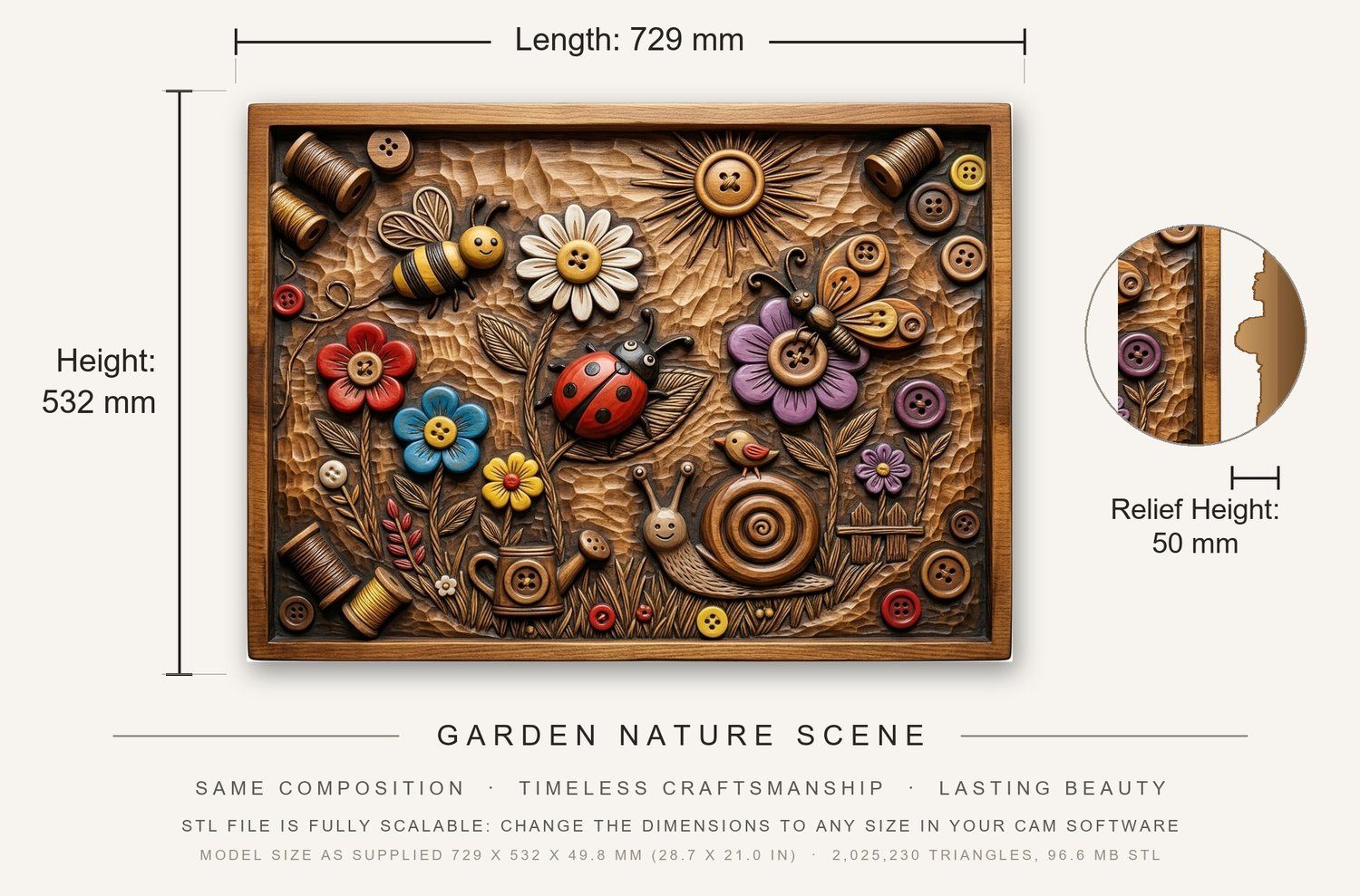 Garden Nature Scene CNC Relief STL bas-relief STL — view 3