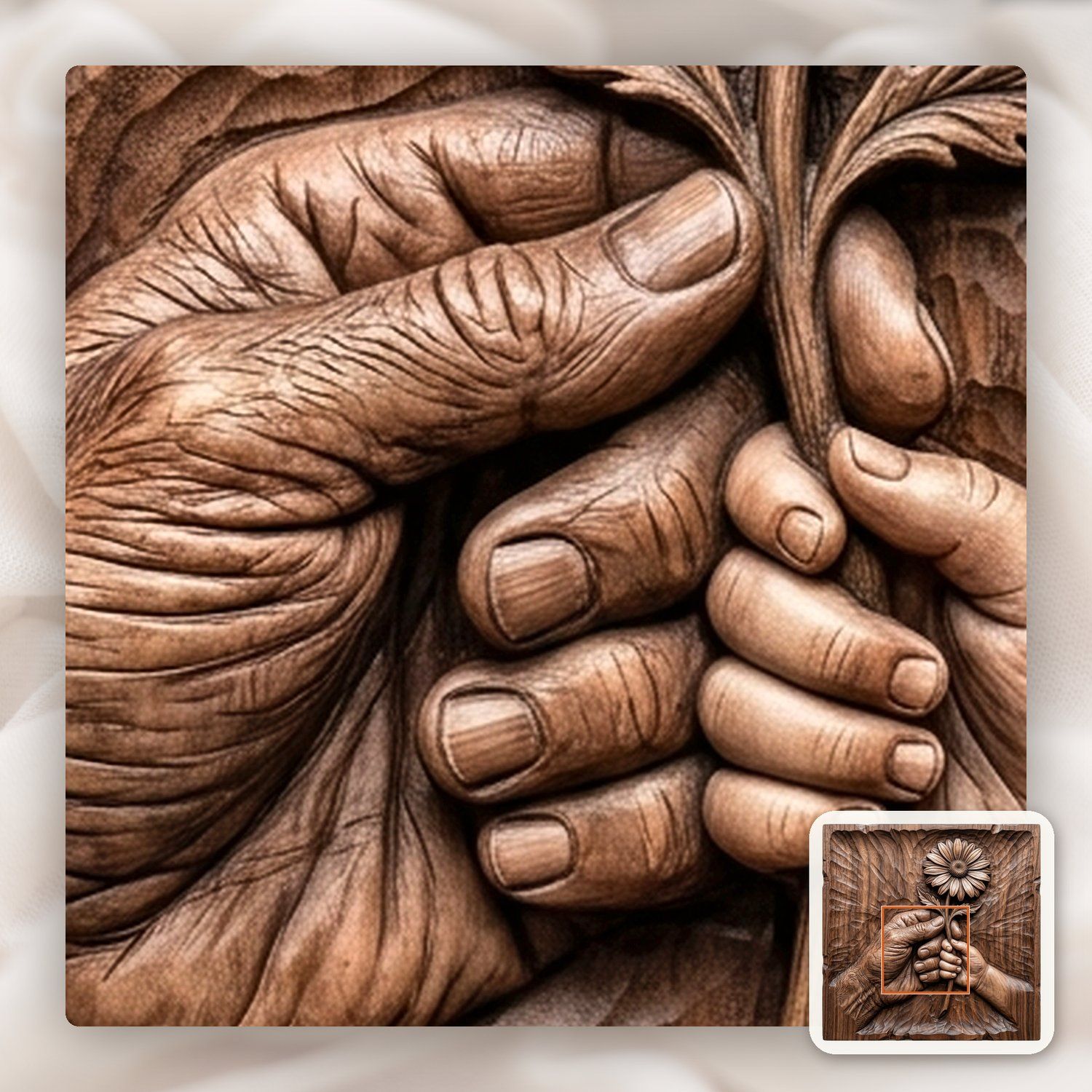 Generational Hands Holding Flower CNC Relief STL bas-relief STL — view 11