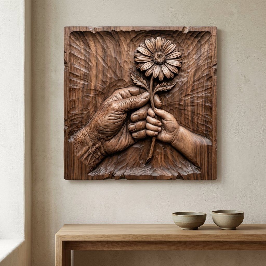 Generational Hands Holding Flower CNC Relief STL bas-relief STL — view 13