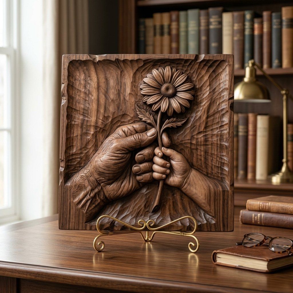Generational Hands Holding Flower CNC Relief STL bas-relief STL — view 14