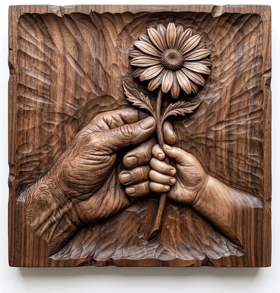 Generational Hands Holding Flower CNC Relief STL bas-relief STL — view 2