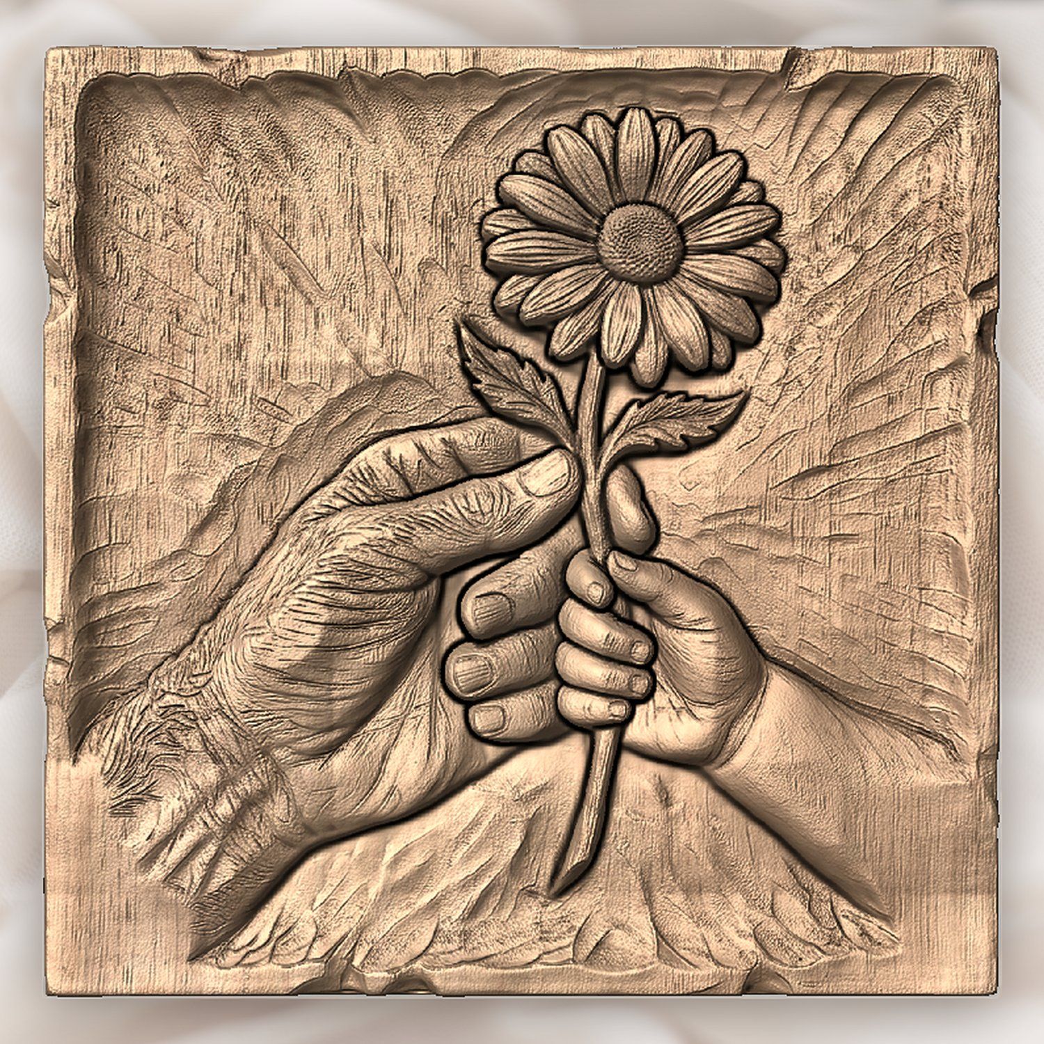 Generational Hands Holding Flower CNC Relief STL bas-relief STL — view 3