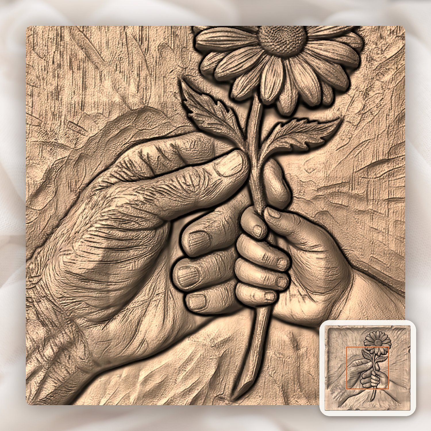Generational Hands Holding Flower CNC Relief STL bas-relief STL — view 5