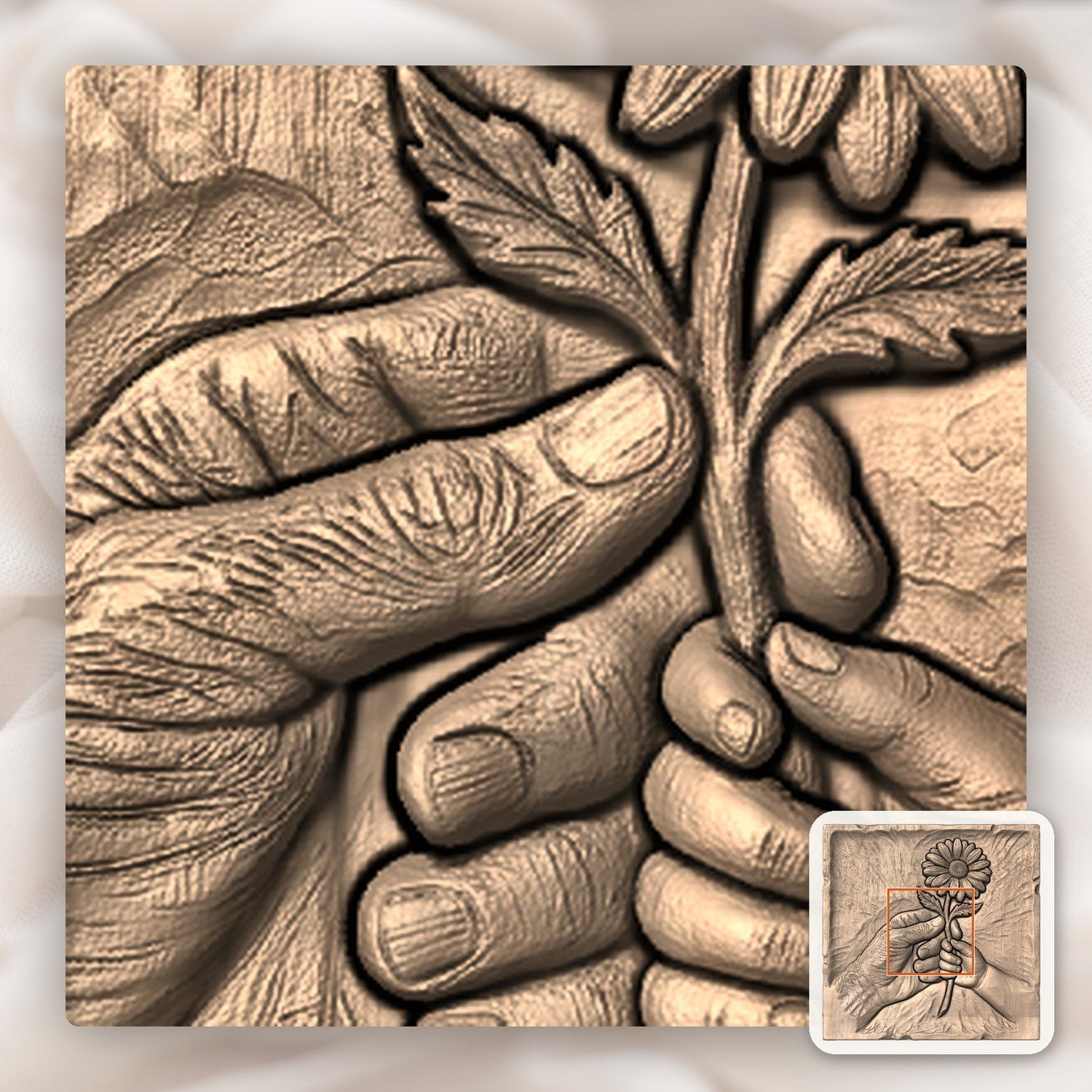Generational Hands Holding Flower CNC Relief STL bas-relief STL — view 6