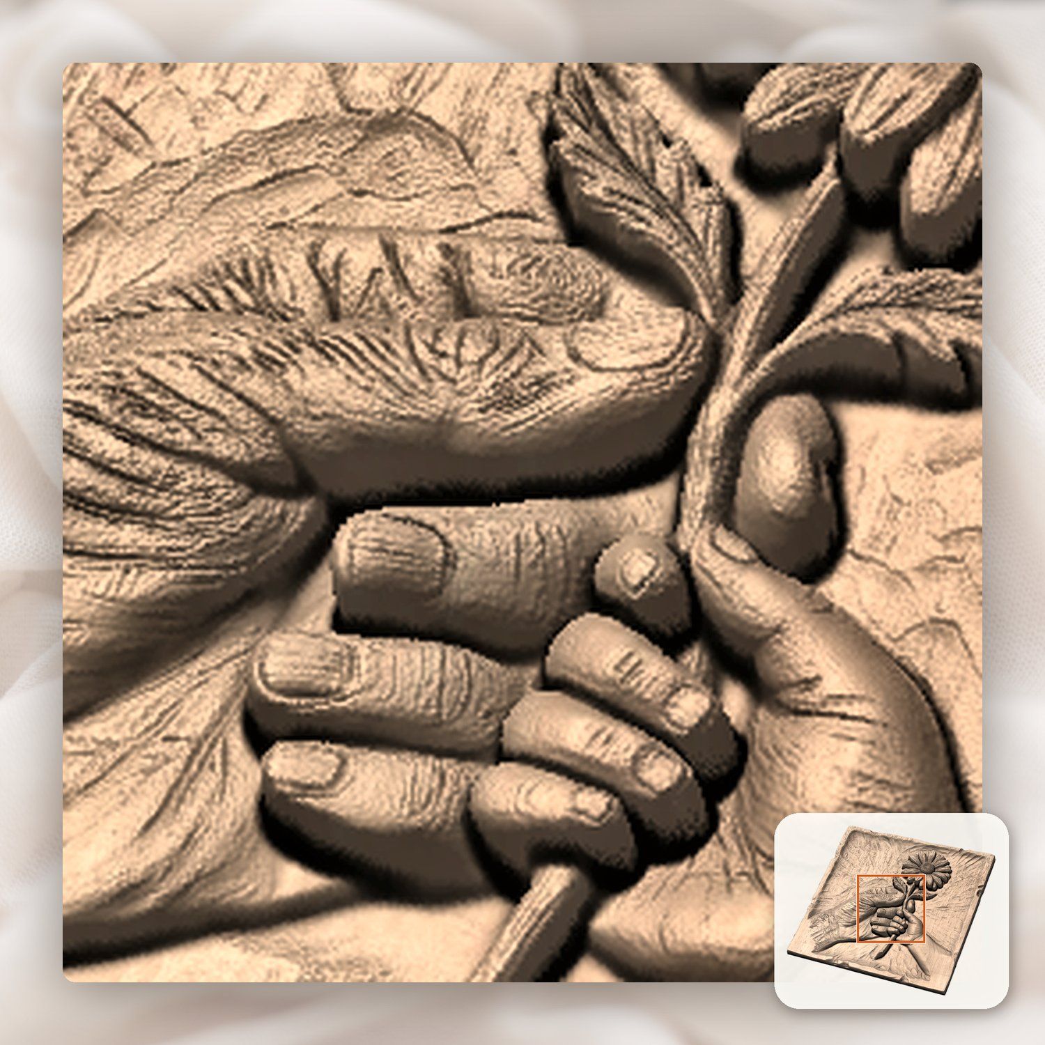 Generational Hands Holding Flower CNC Relief STL bas-relief STL — view 8