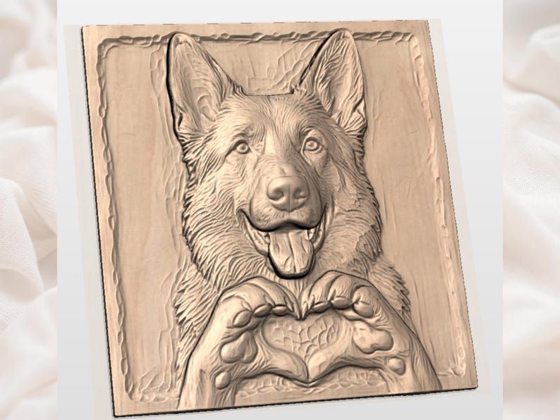 German Shepherd Heart Paws Bas-Relief STL for CNC Carving bas-relief STL — view 2