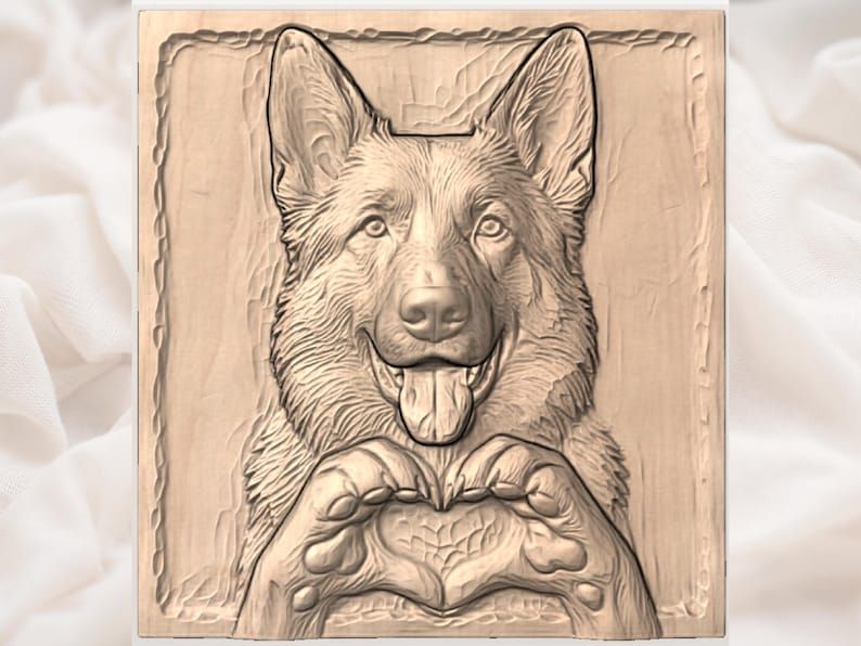German Shepherd Heart Paws Bas-Relief STL for CNC Carving bas-relief STL — view 3