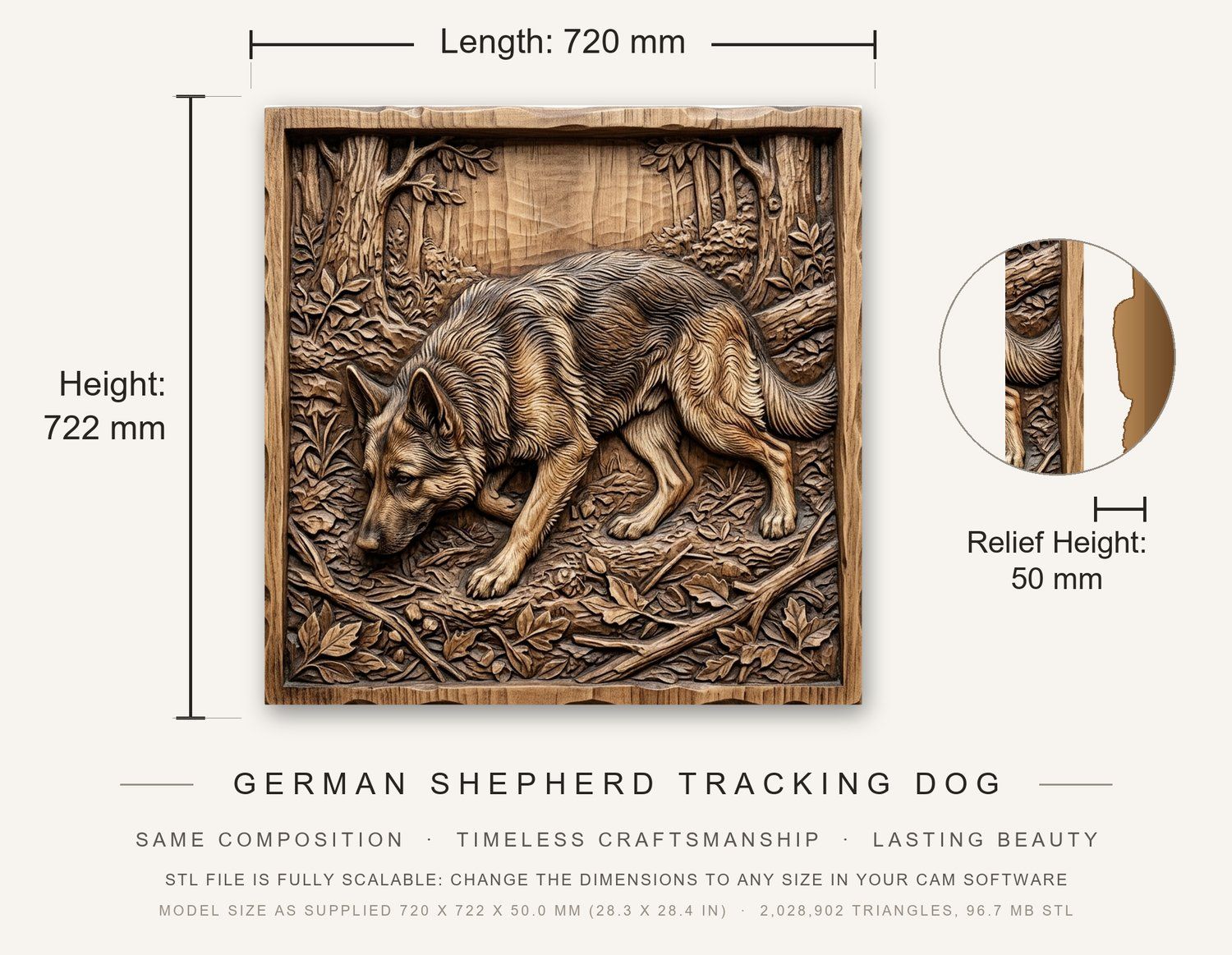 German Shepherd Tracking Dog CNC Relief STL bas-relief STL — view 12