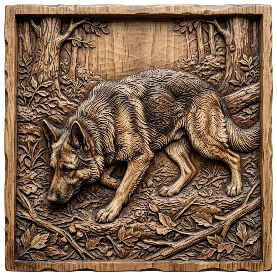 German Shepherd Tracking Dog CNC Relief STL bas-relief STL — view 2
