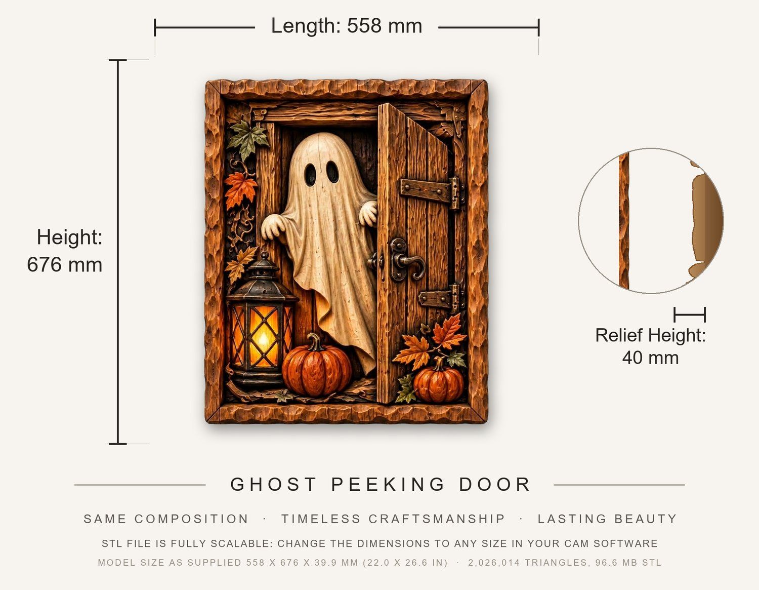 Ghost Peeking Door CNC Relief STL bas-relief STL — view 13
