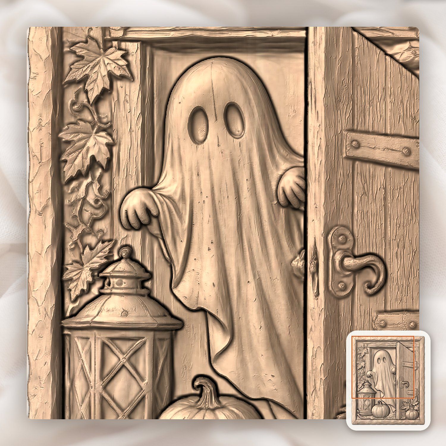 Ghost Peeking Door CNC Relief STL bas-relief STL — view 6