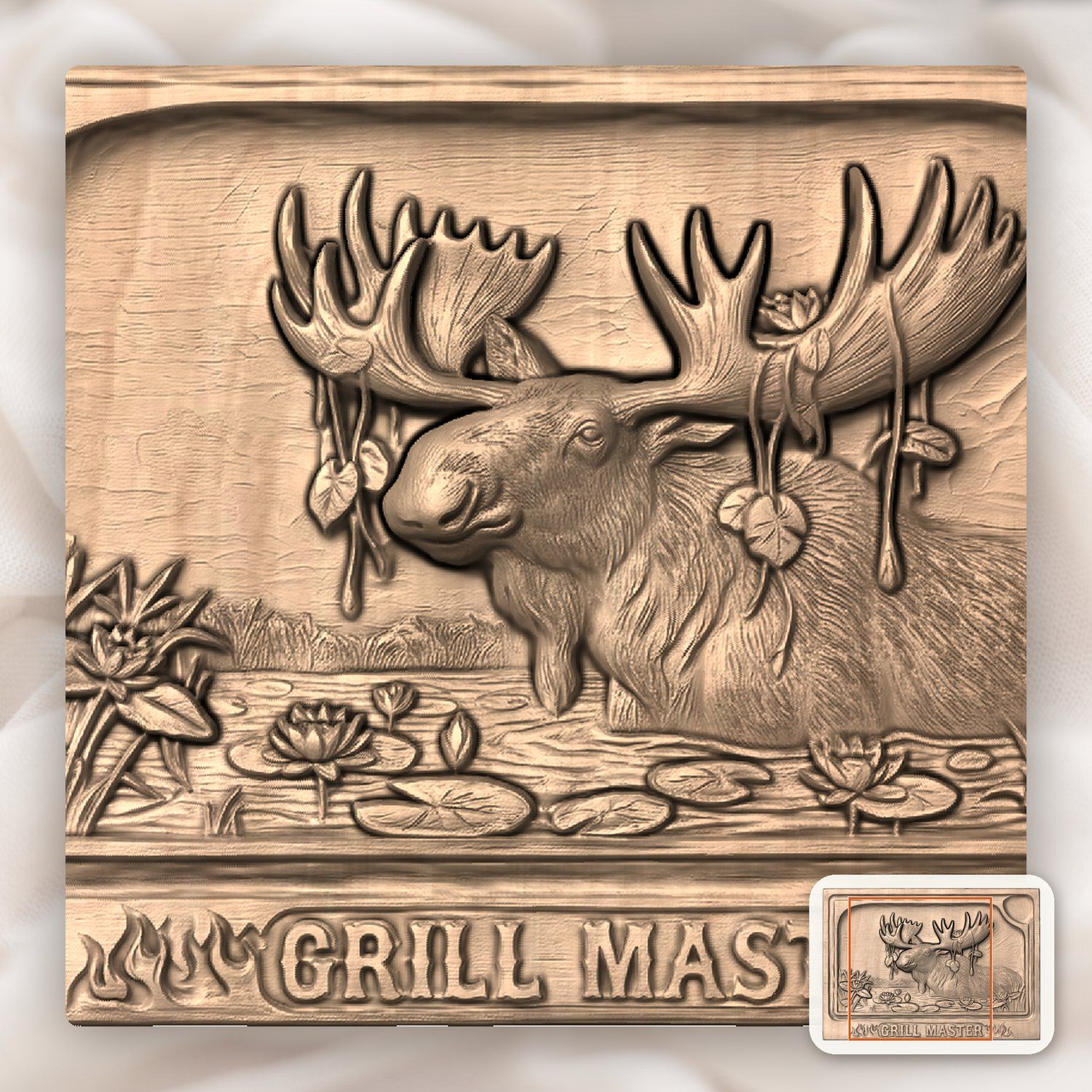 Giant Bull Moose BBQ Carving Board CNC Relief STL bas-relief STL — view 7