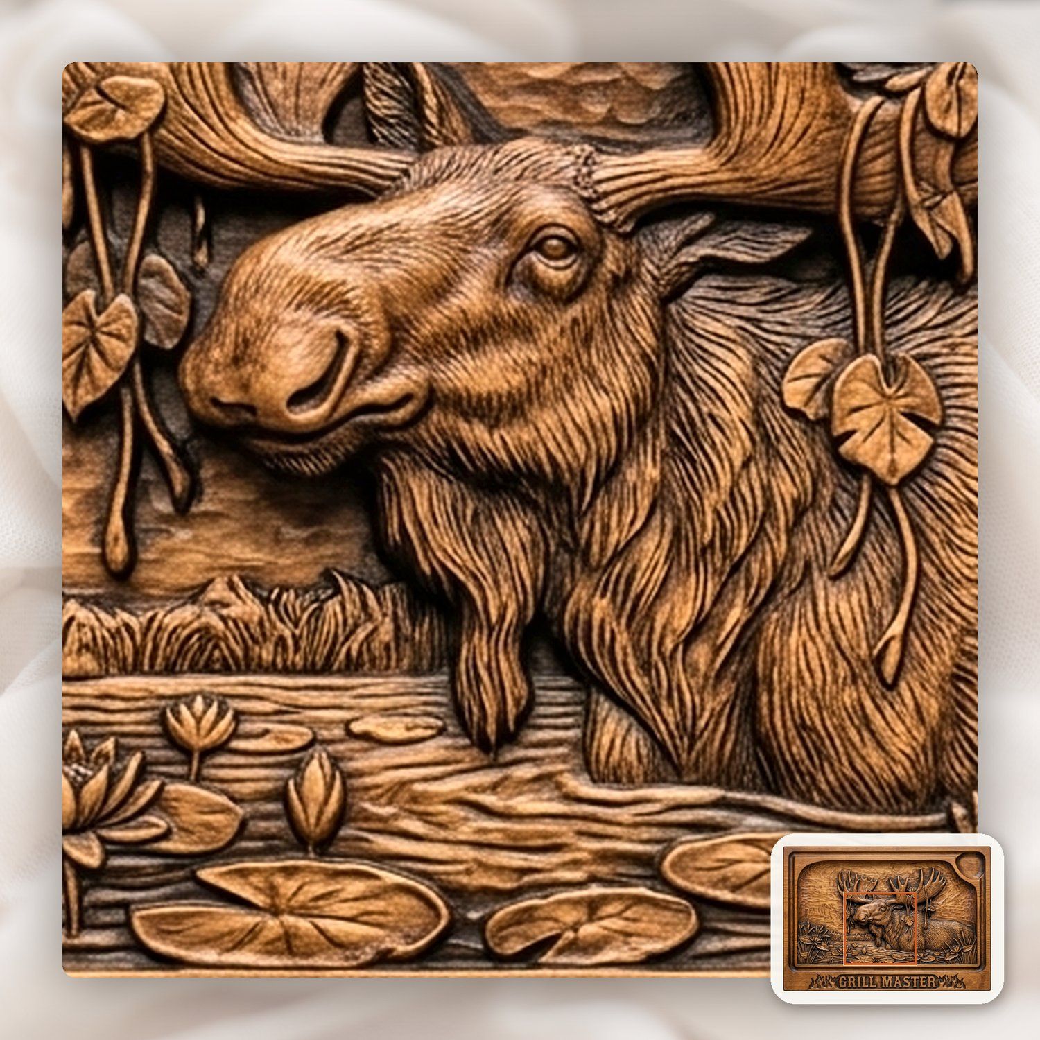 Giant Bull Moose BBQ Carving Board CNC Relief STL bas-relief STL — view 11