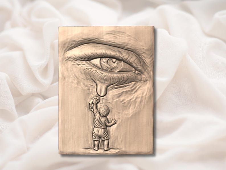 Weeping Eye and Reaching Child Surreal Bas-Relief STL bas-relief STL — view 2
