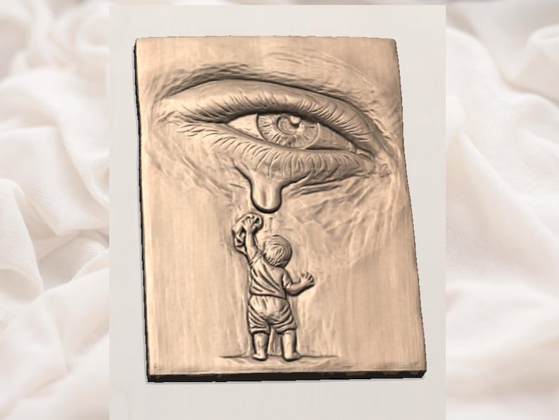 Weeping Eye and Reaching Child Surreal Bas-Relief STL bas-relief STL — view 3