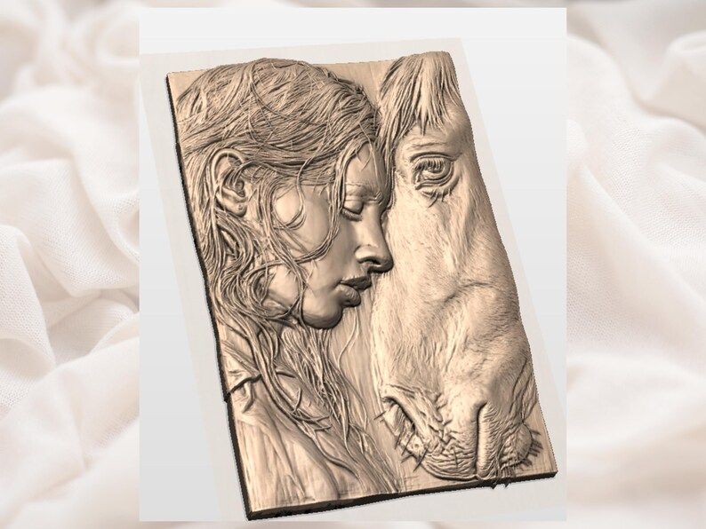 Girl Resting Her Head on a Horse Bas-Relief STL bas-relief STL — view 3