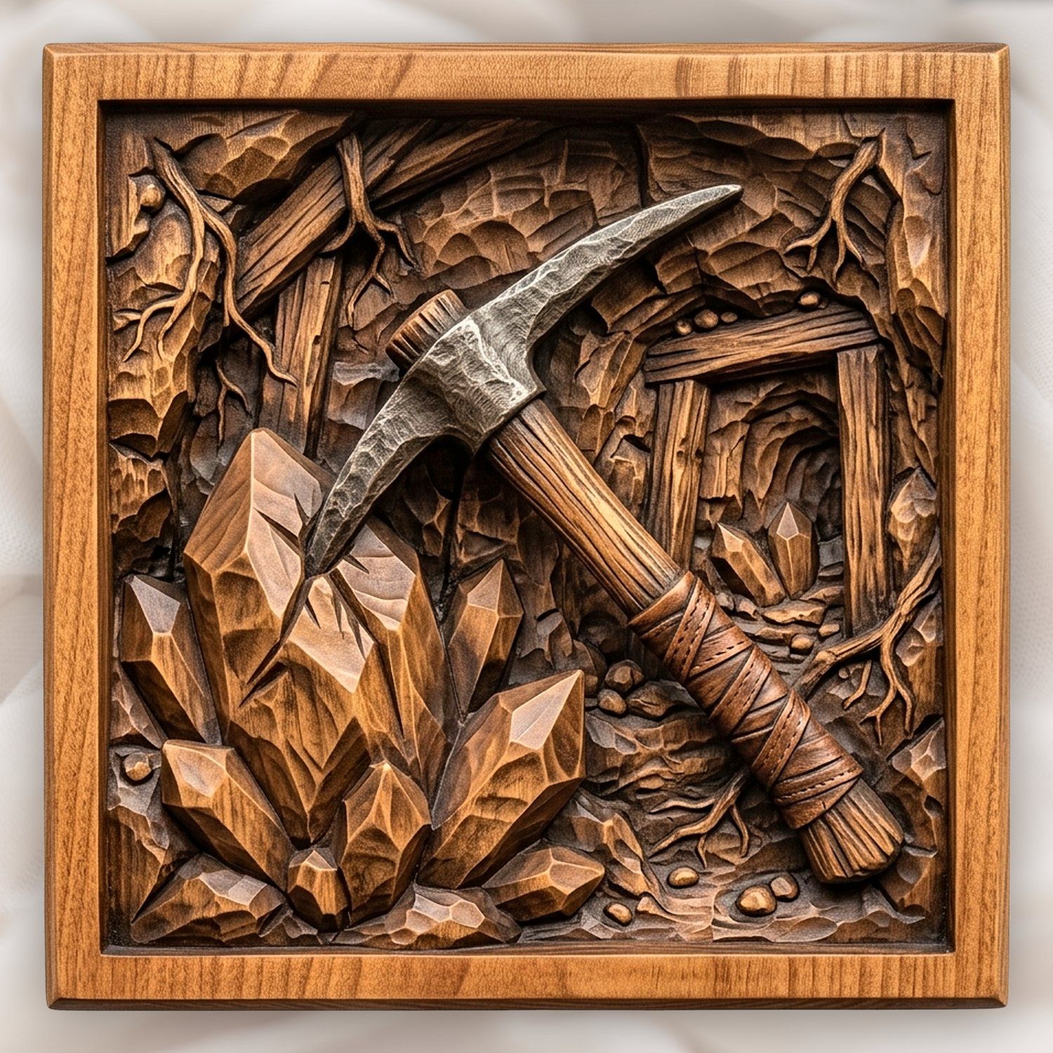 Gnome Crystal Pickaxe CNC Relief STL bas-relief STL design
