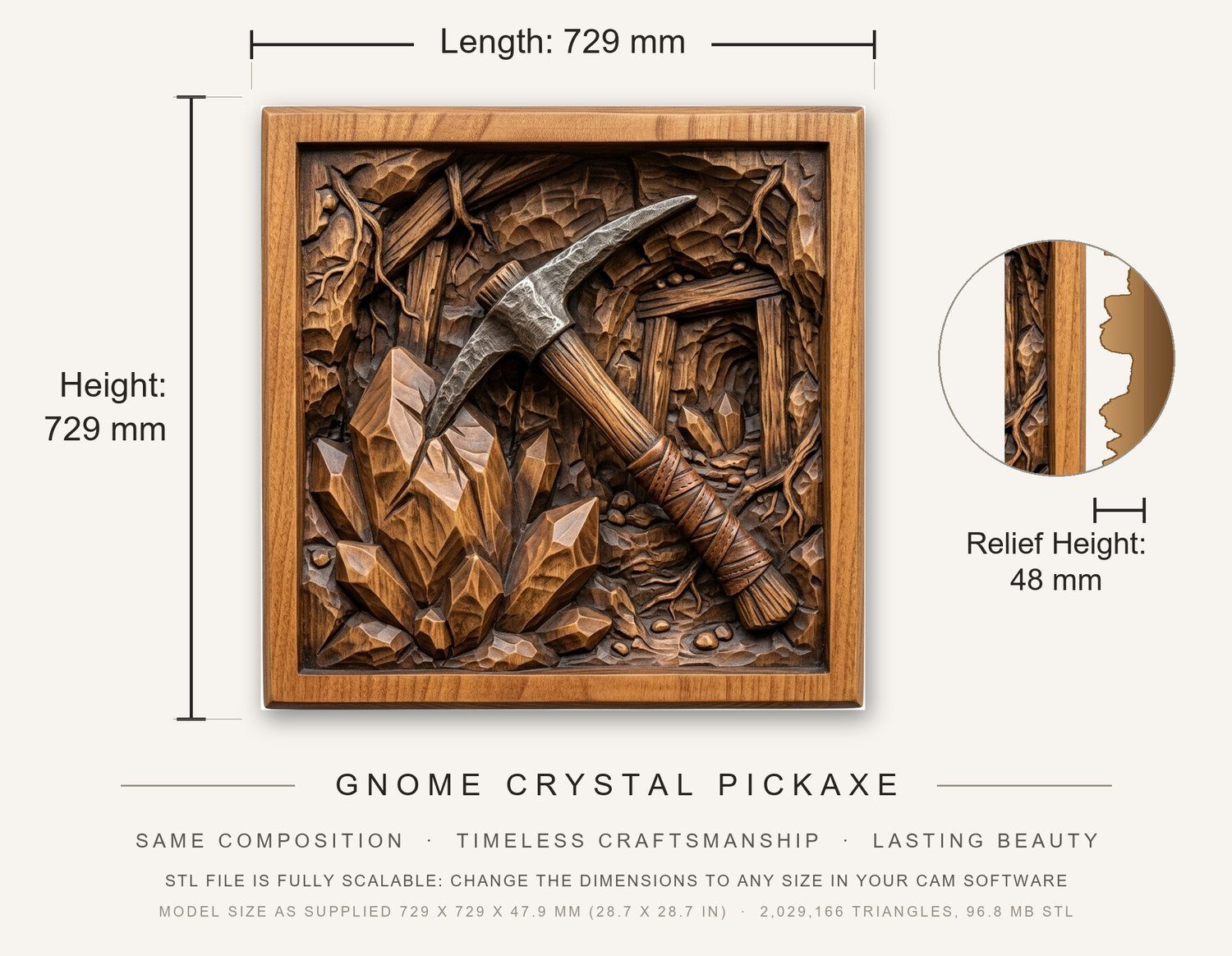 Gnome Crystal Pickaxe CNC Relief STL bas-relief STL — view 3