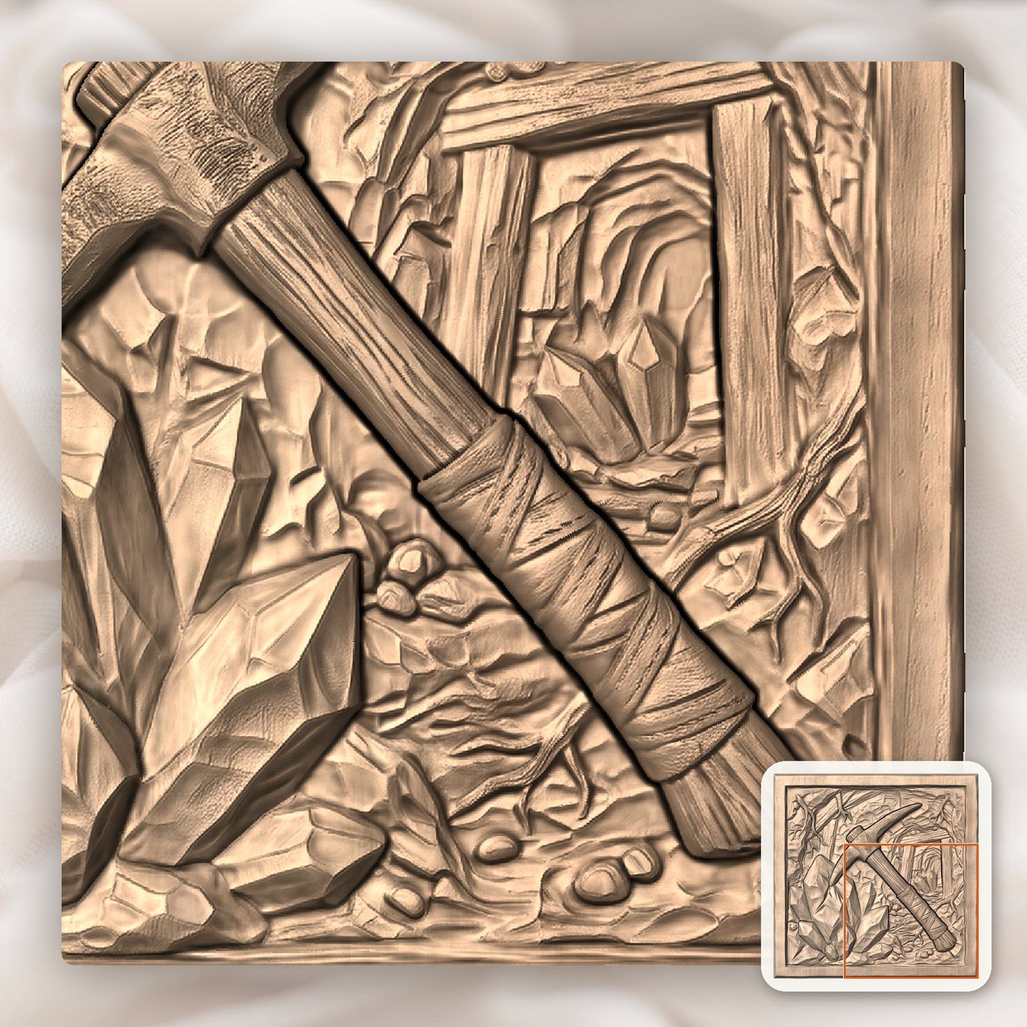 Gnome Crystal Pickaxe CNC Relief STL bas-relief STL — view 9