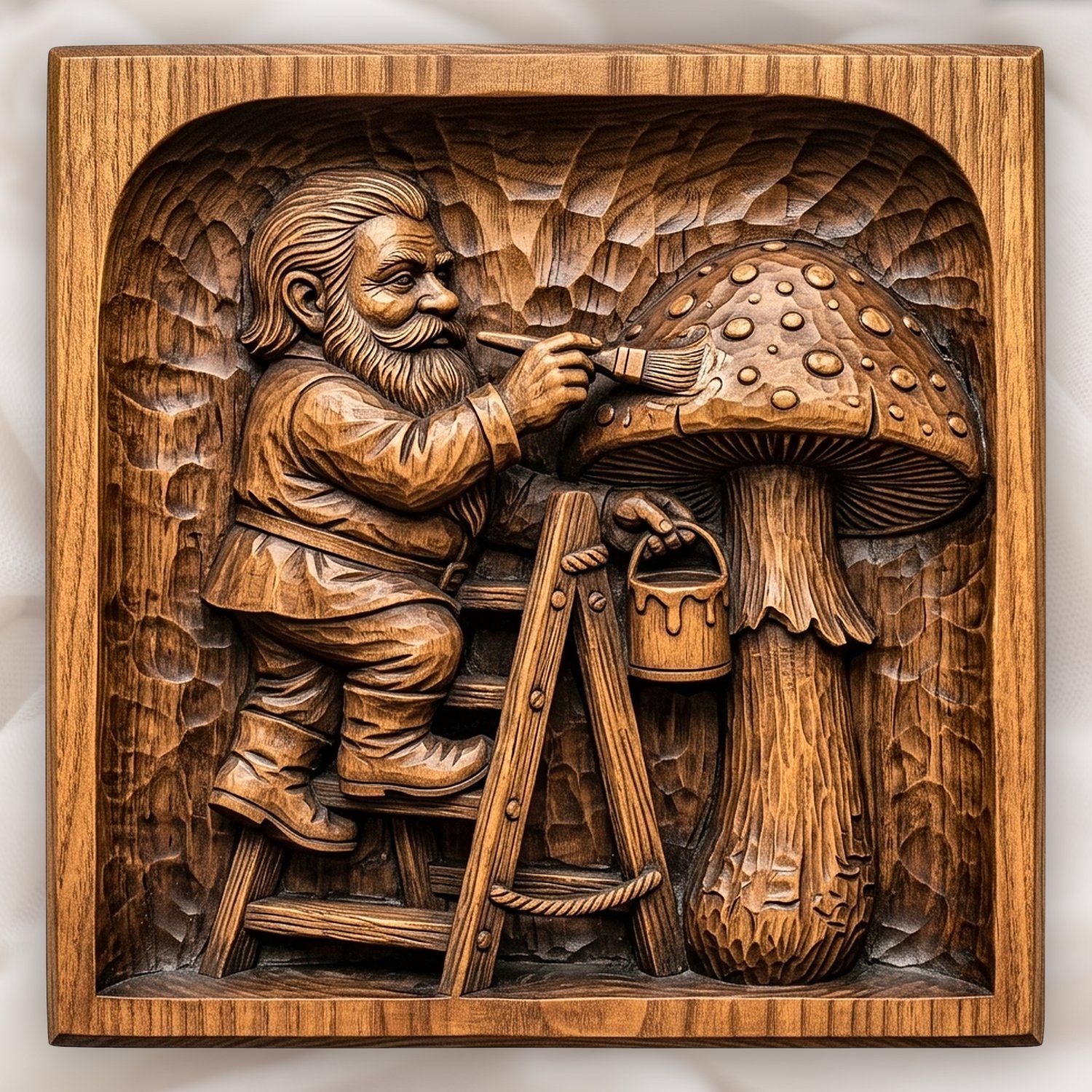 Gnome Painting Forest Mushroom CNC Relief STL bas-relief STL design