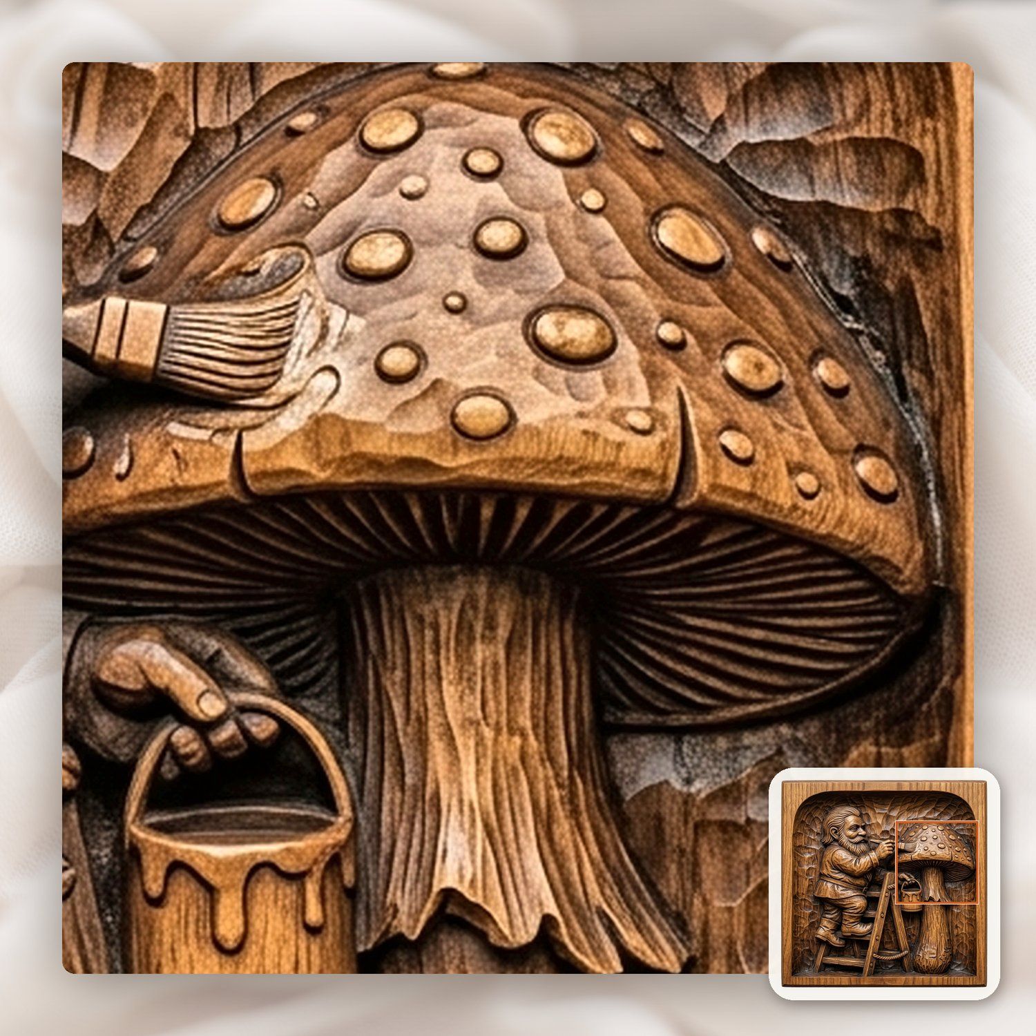 Gnome Painting Forest Mushroom CNC Relief STL bas-relief STL — view 12