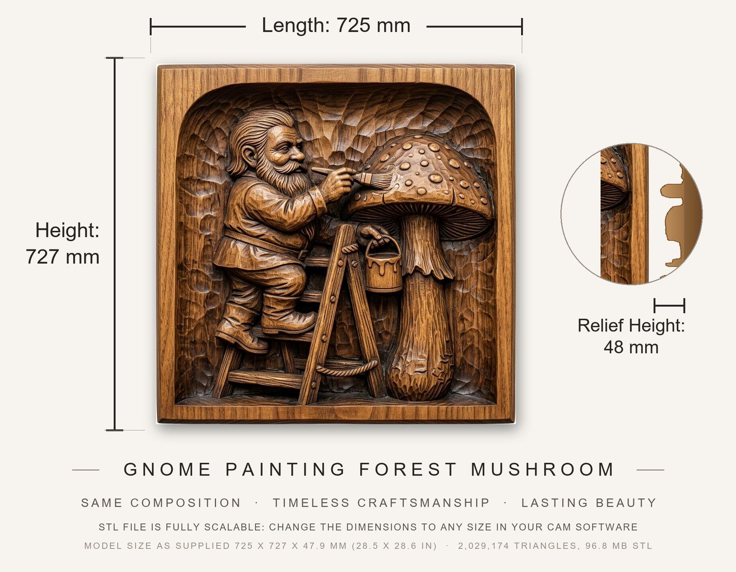 Gnome Painting Forest Mushroom CNC Relief STL bas-relief STL — view 3