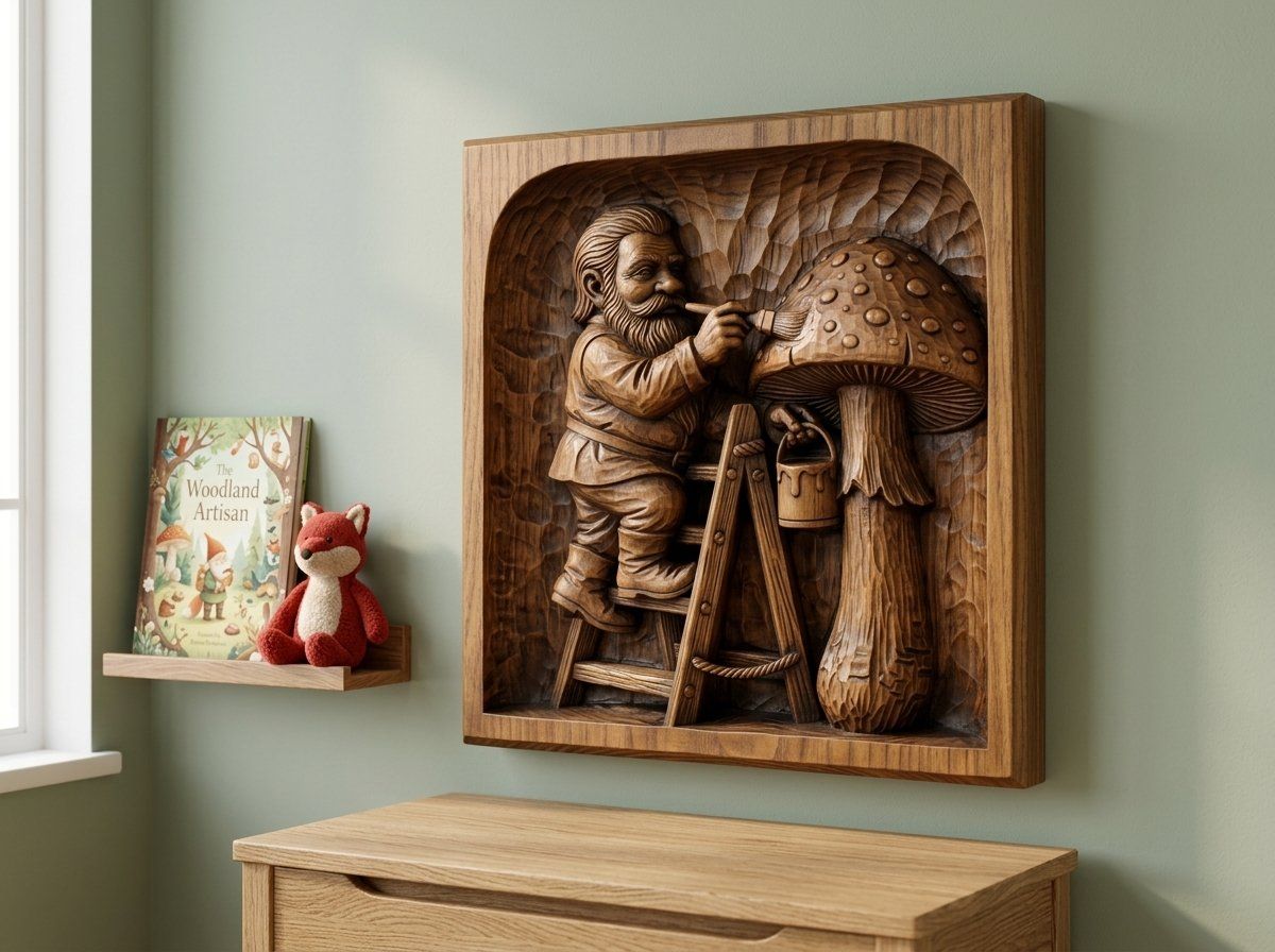 Gnome Painting Forest Mushroom CNC Relief STL bas-relief STL — view 14