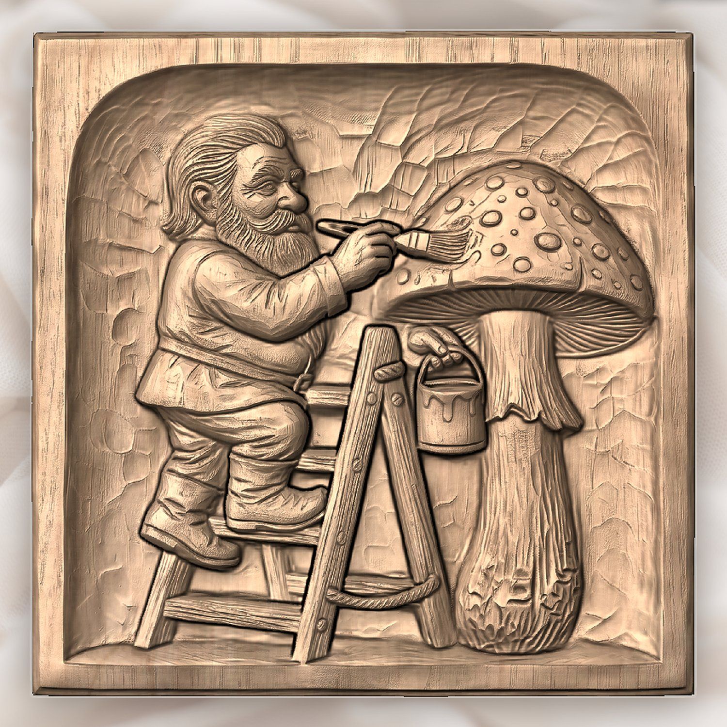 Gnome Painting Forest Mushroom CNC Relief STL bas-relief STL — view 5