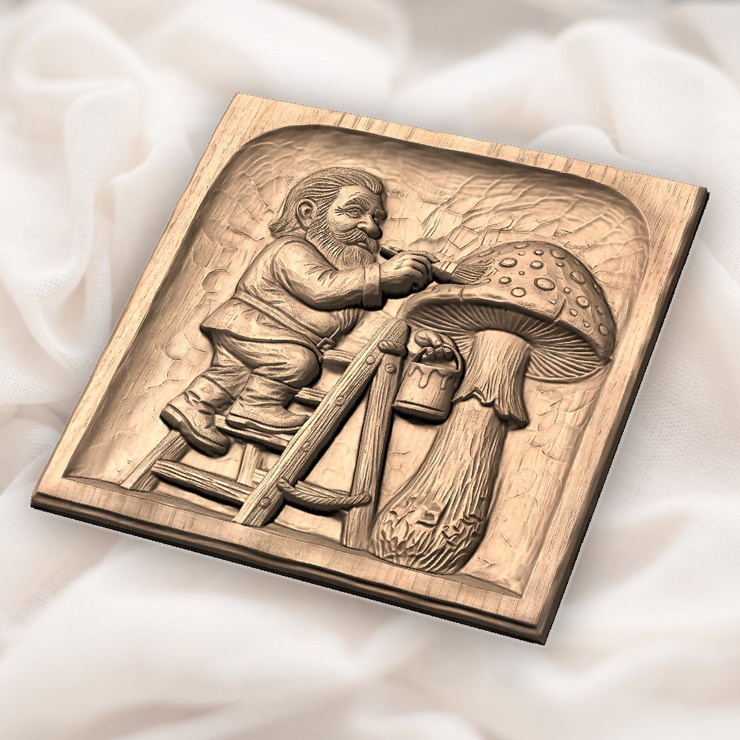 Gnome Painting Forest Mushroom CNC Relief STL bas-relief STL — view 6