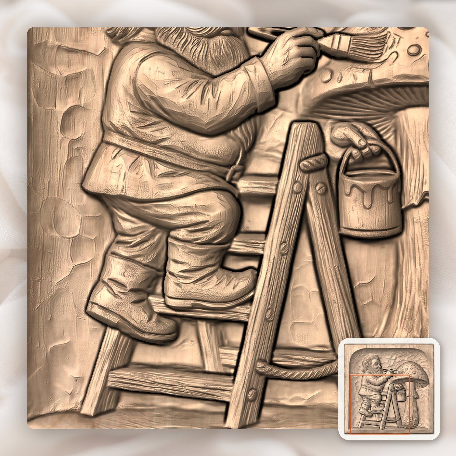 Gnome Painting Forest Mushroom CNC Relief STL bas-relief STL — view 8