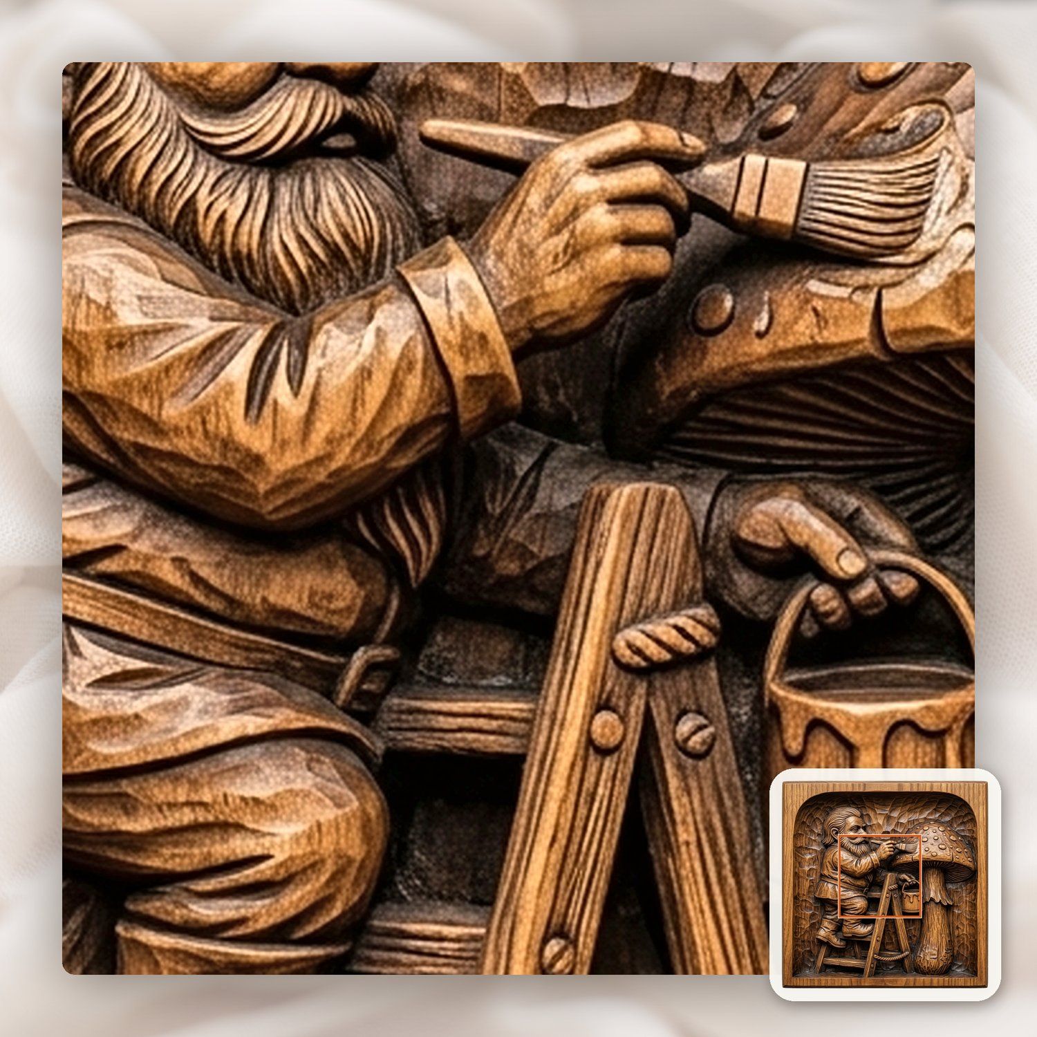 Gnome Painting Forest Mushroom CNC Relief STL bas-relief STL — view 11