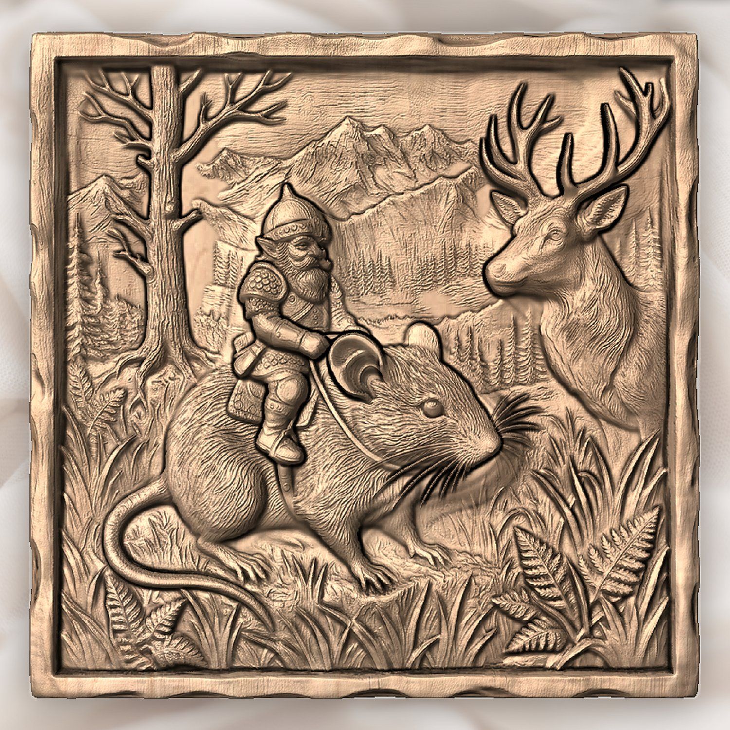 Gnome Riding Mouse Forest Adventure CNC Relief STL bas-relief STL — view 2