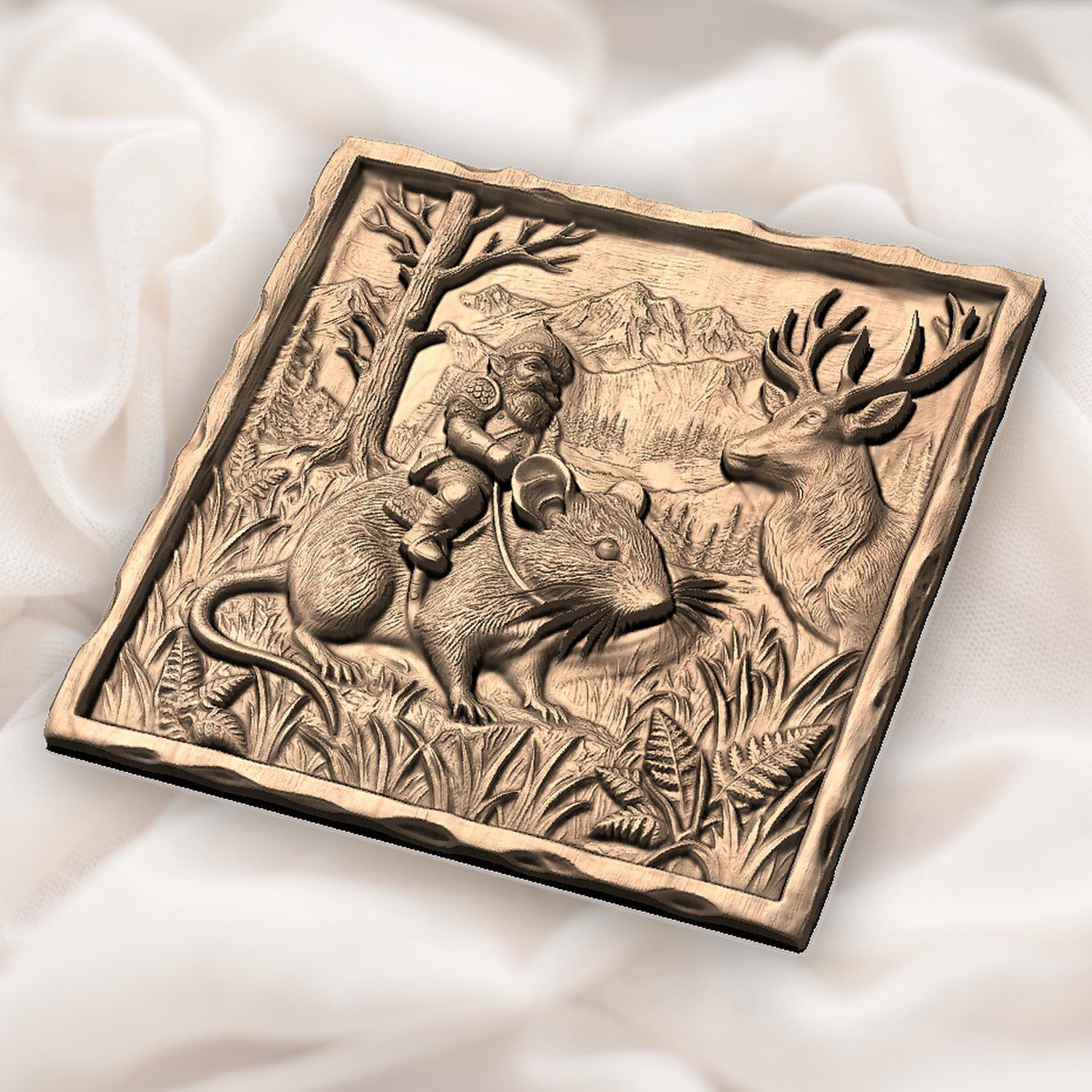 Gnome Riding Mouse Forest Adventure CNC Relief STL bas-relief STL — view 3