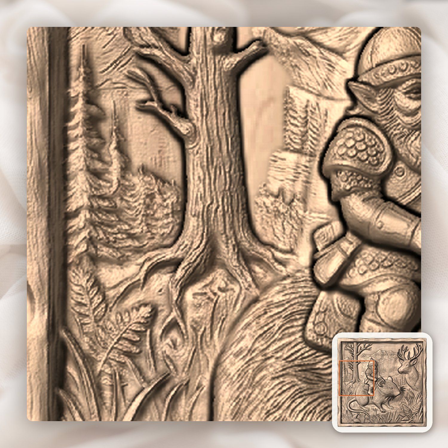 Gnome Riding Mouse Forest Adventure CNC Relief STL bas-relief STL — view 6