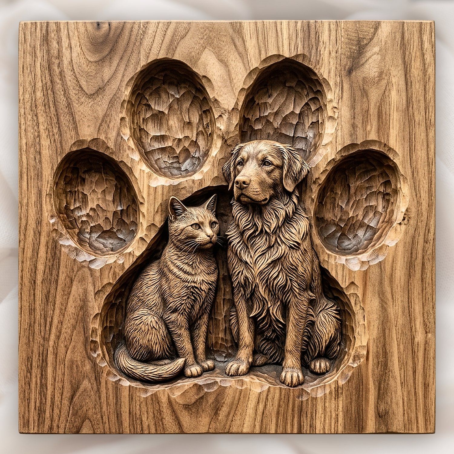 Golden Retriever and Cat Paw Print CNC Relief STL bas-relief STL design