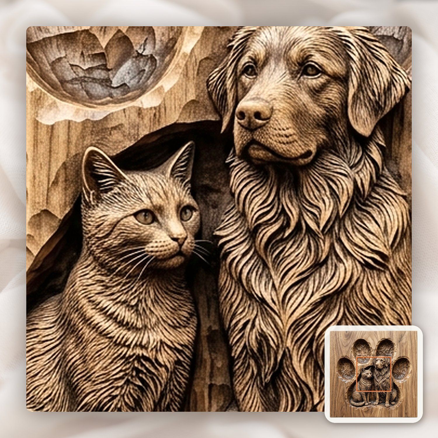 Golden Retriever and Cat Paw Print CNC Relief STL bas-relief STL — view 11
