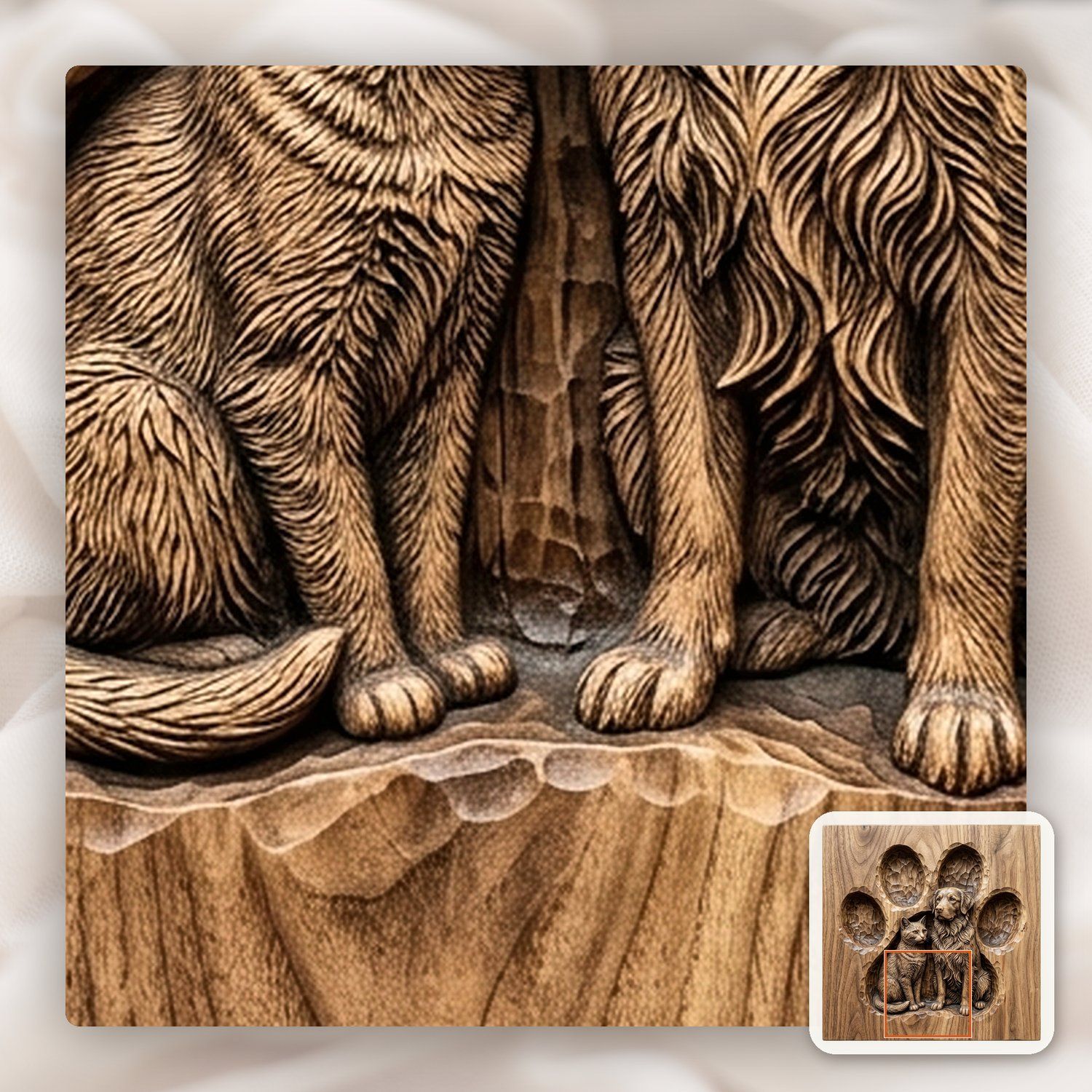 Golden Retriever and Cat Paw Print CNC Relief STL bas-relief STL — view 12