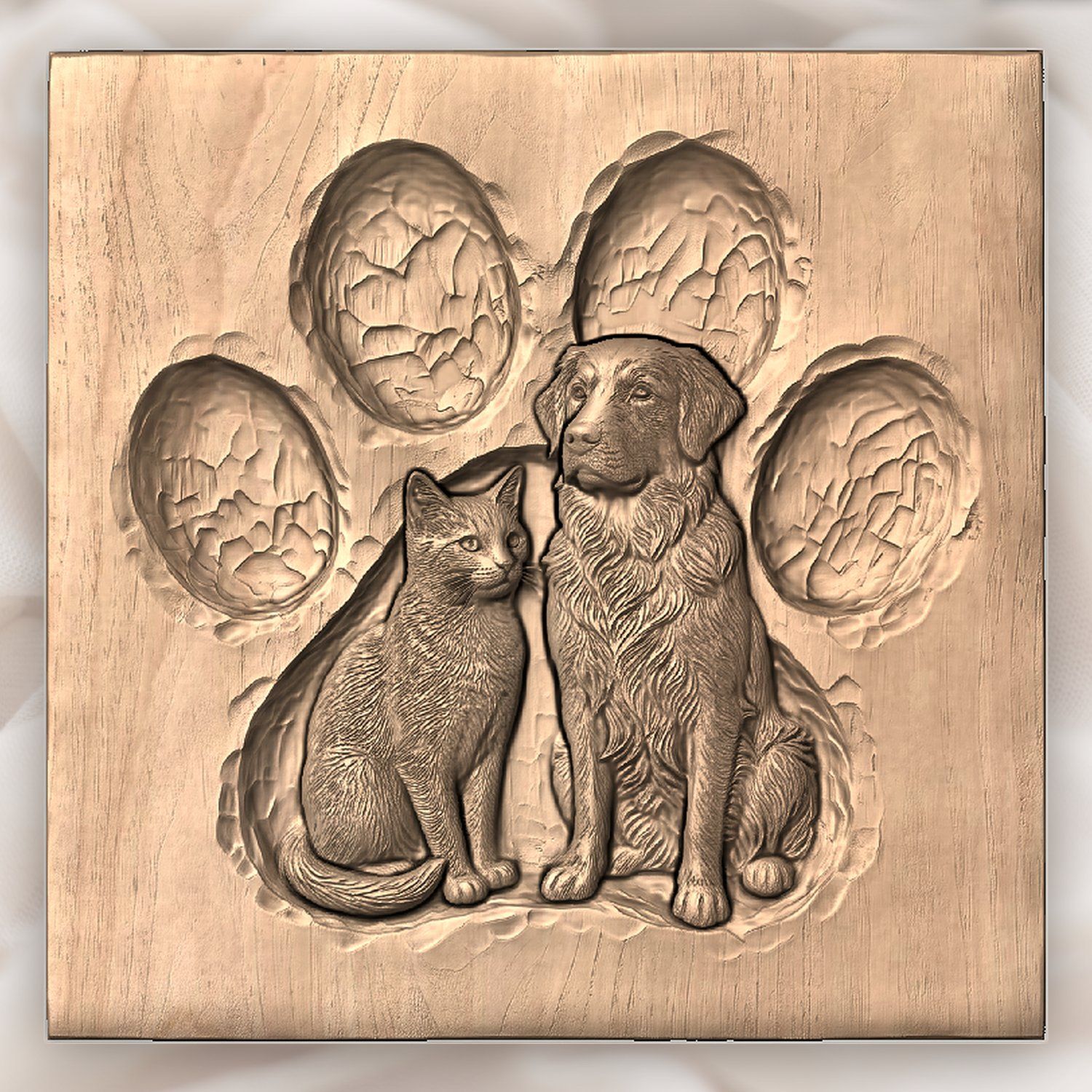 Golden Retriever and Cat Paw Print CNC Relief STL bas-relief STL — view 4