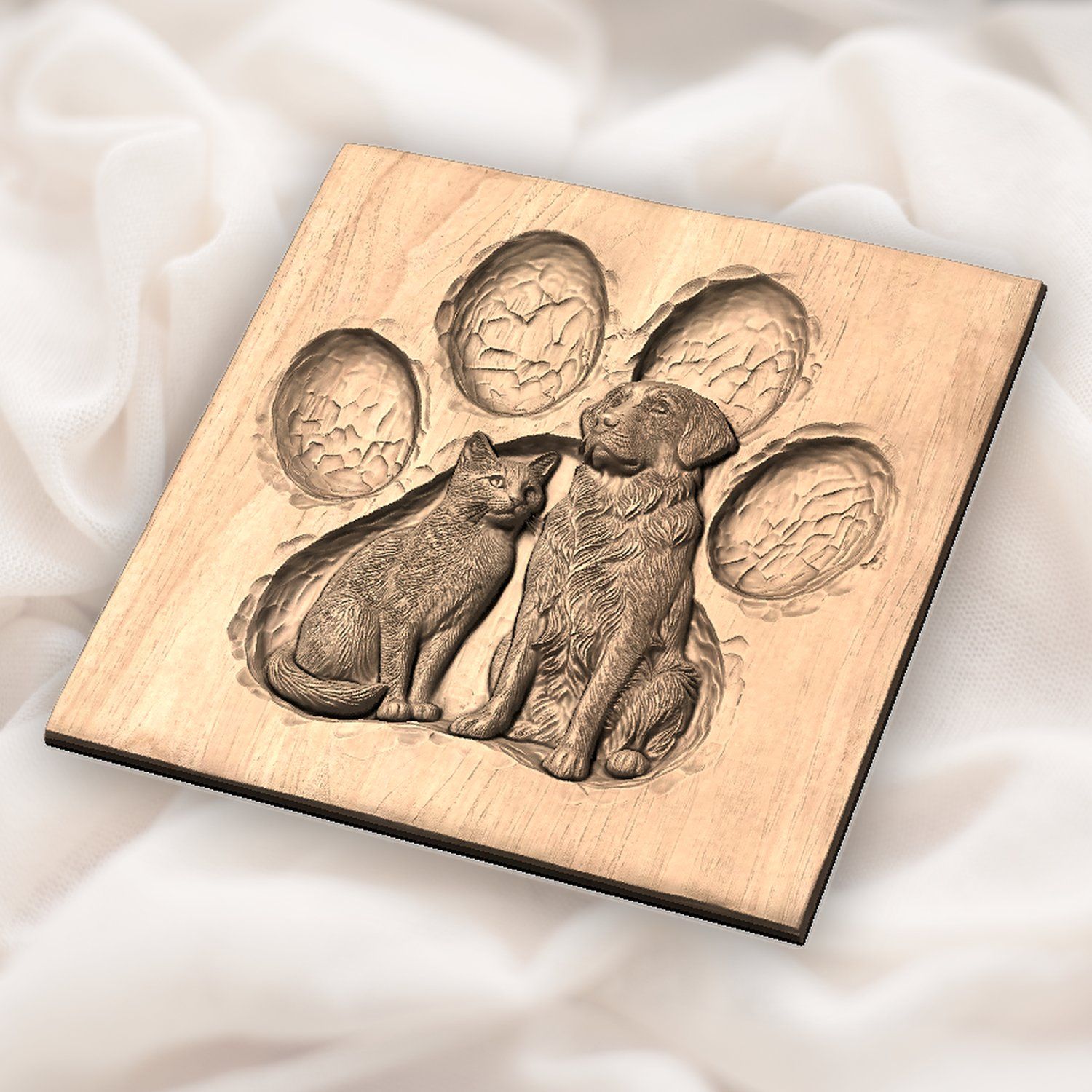 Golden Retriever and Cat Paw Print CNC Relief STL bas-relief STL — view 5