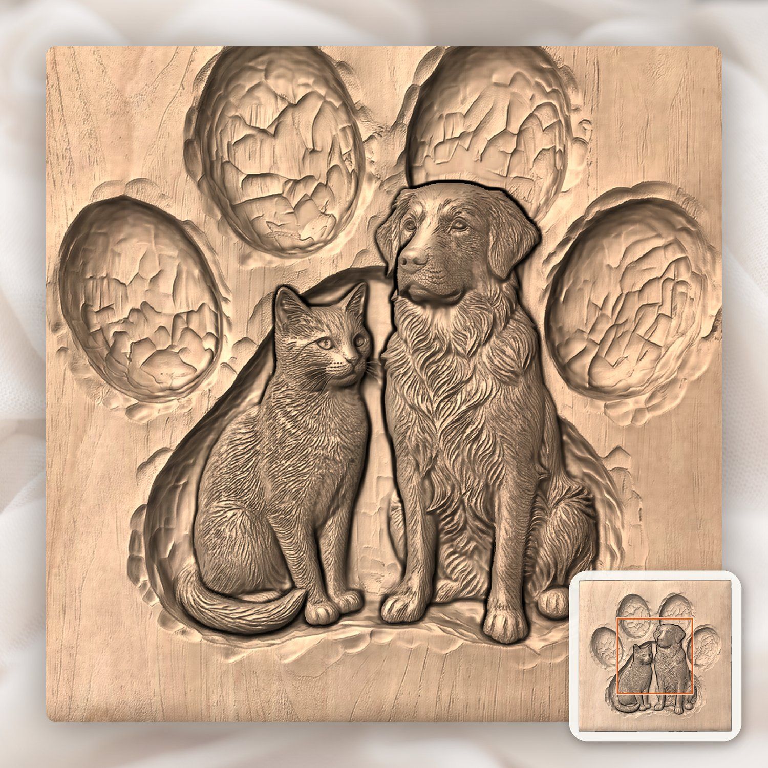 Golden Retriever and Cat Paw Print CNC Relief STL bas-relief STL — view 6